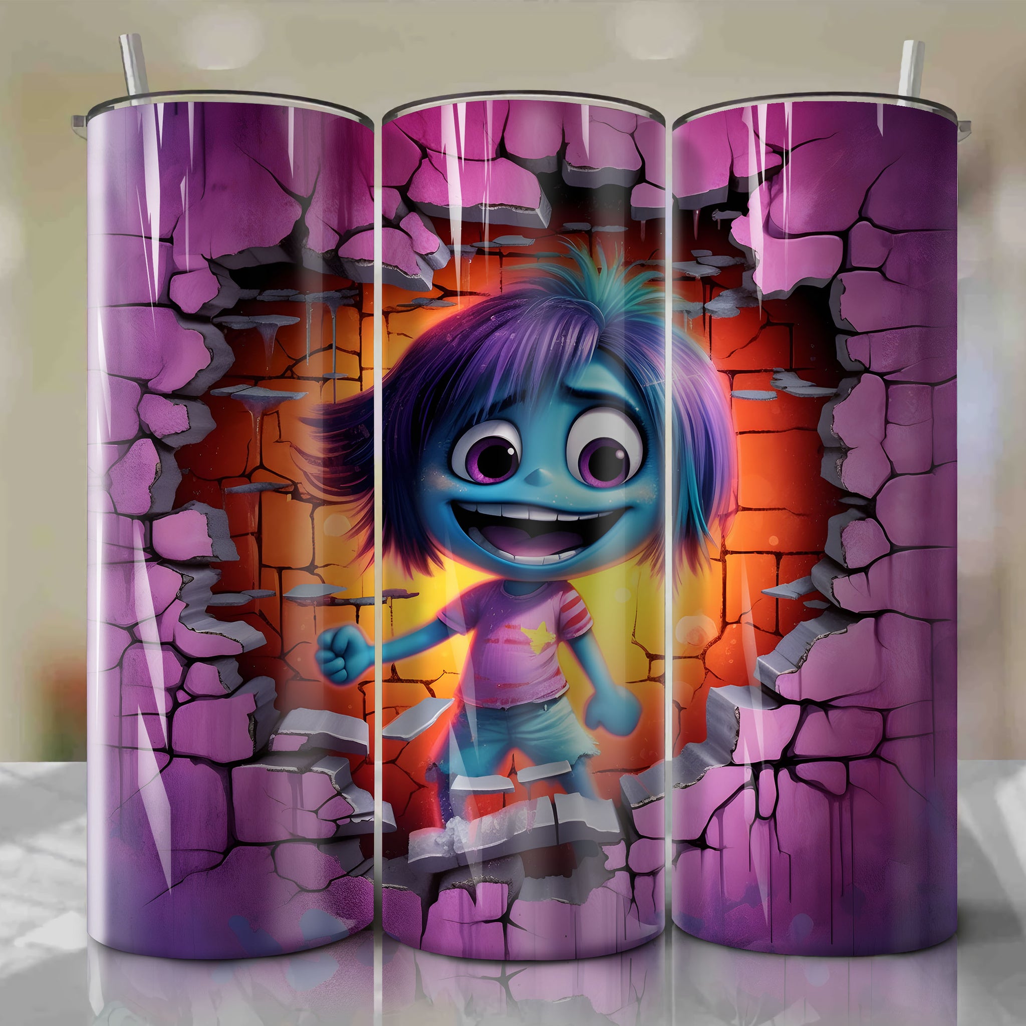 Inside Out - Joy Crack 3D Skinny Tumbler 20oz Wrap PNG - Sublimation - Digital Download