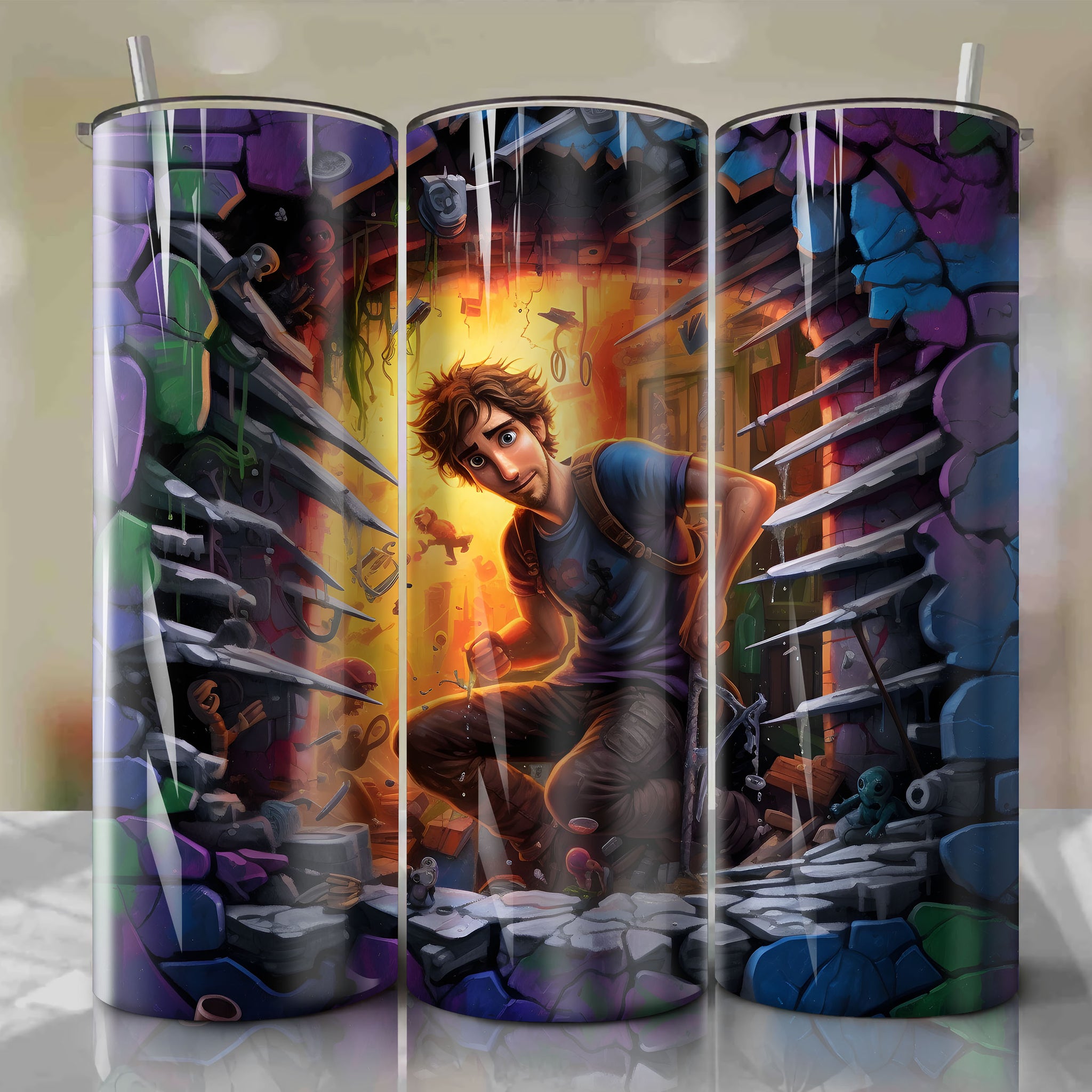 Tangled Crack 3D Skinny Tumbler 20oz Wrap PNG - Sublimation - Digital Download