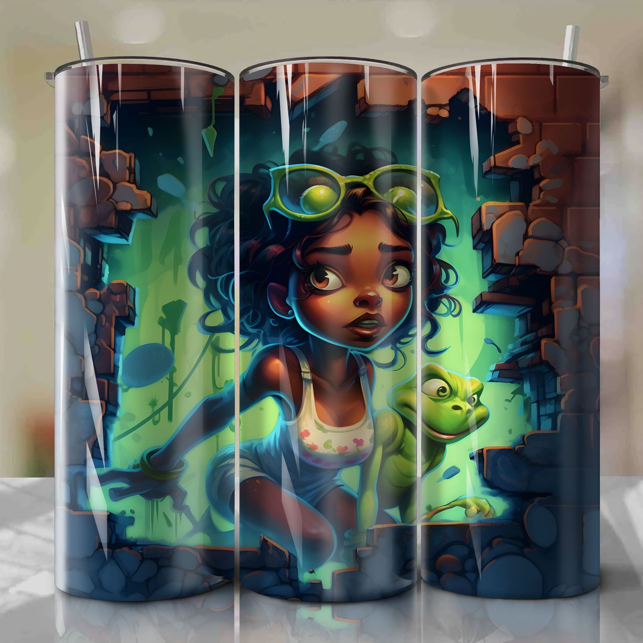 The Princess and the Frog - Tiana Crack 3D Skinny Tumbler 20oz Wrap PNG - Sublimation - Digital Download