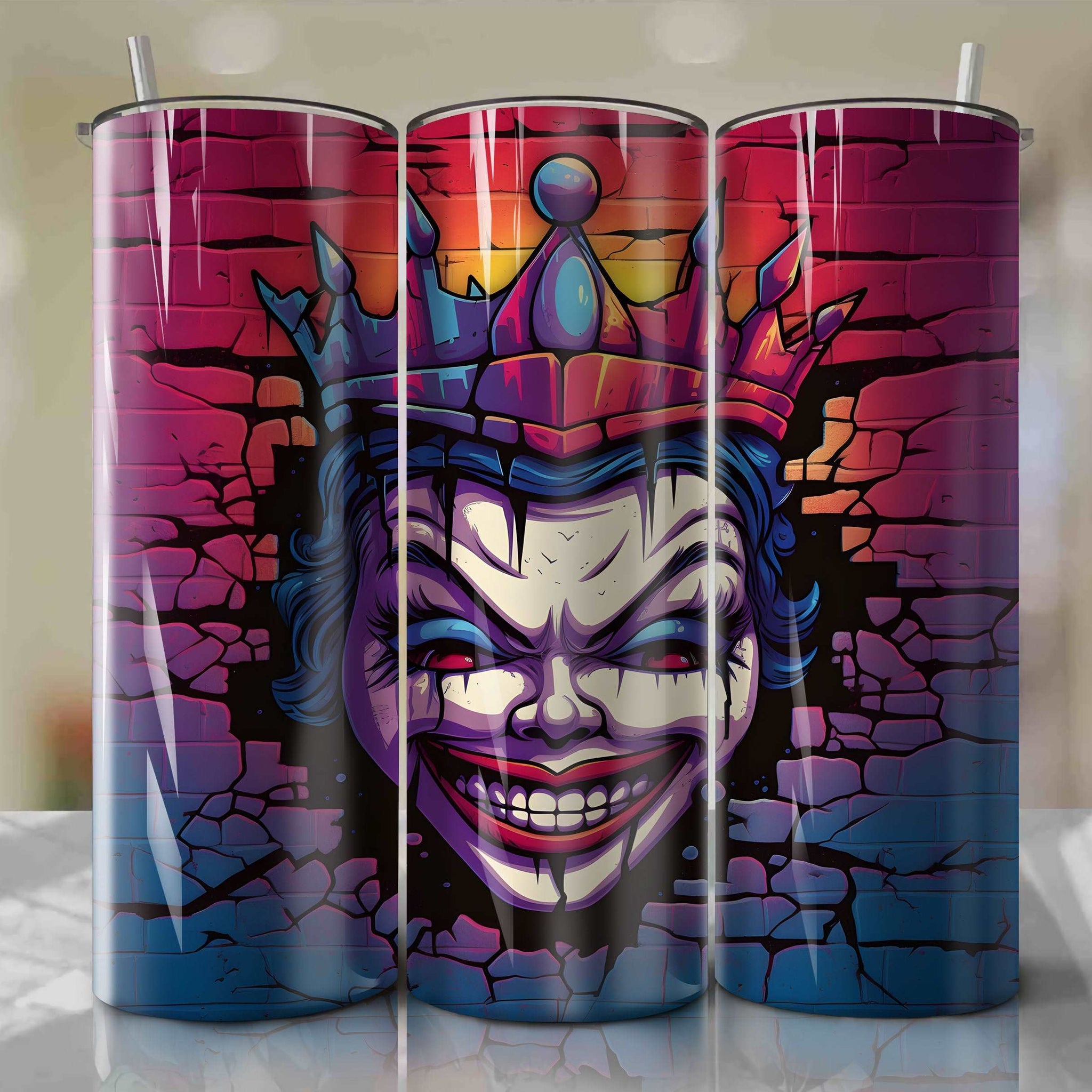 Evil Queen Crack 3D Skinny Tumbler 20oz Wrap PNG - Sublimation - Digital Download