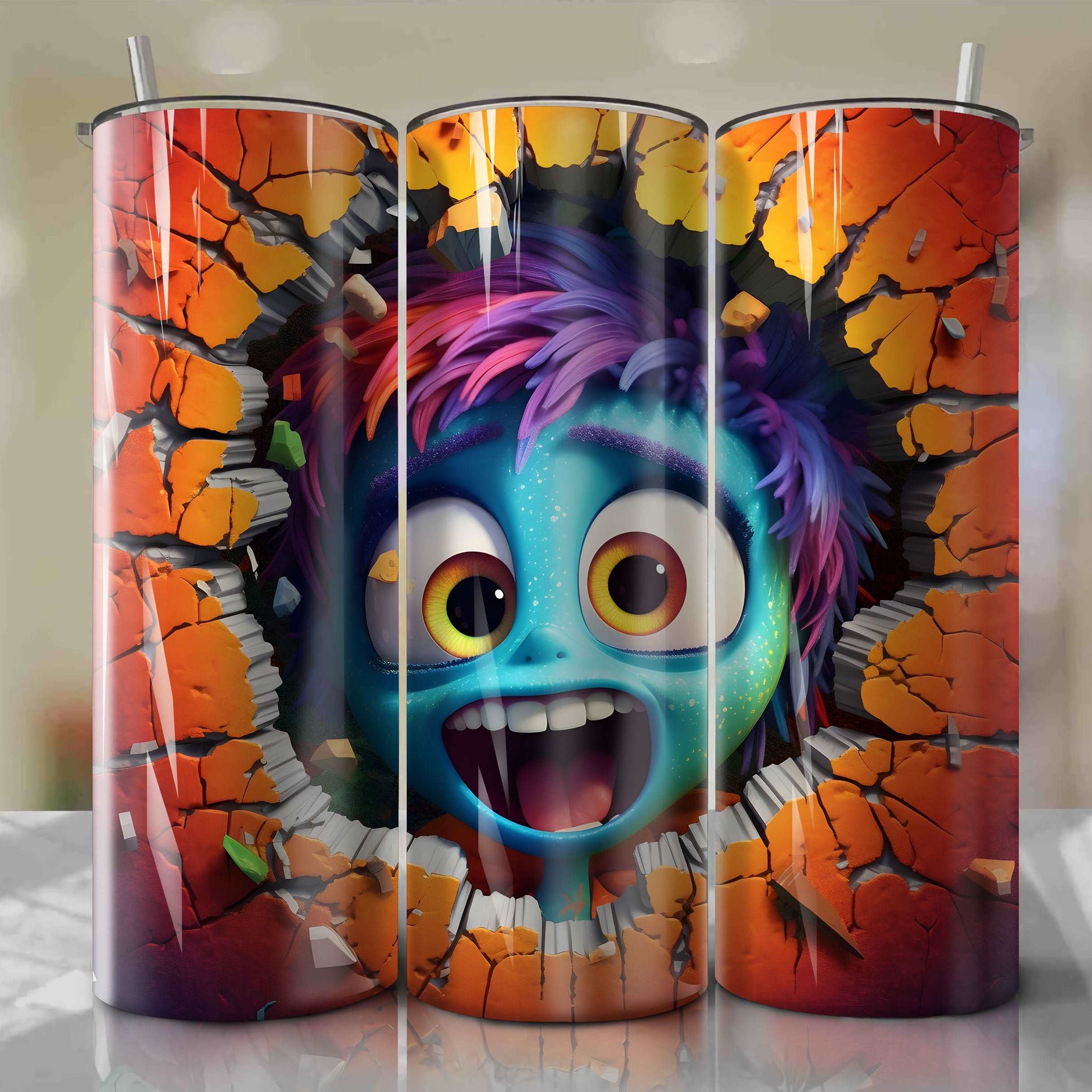 Inside Out - Joy Crack 3D Skinny Tumbler 20oz Wrap PNG - Sublimation - Digital Download