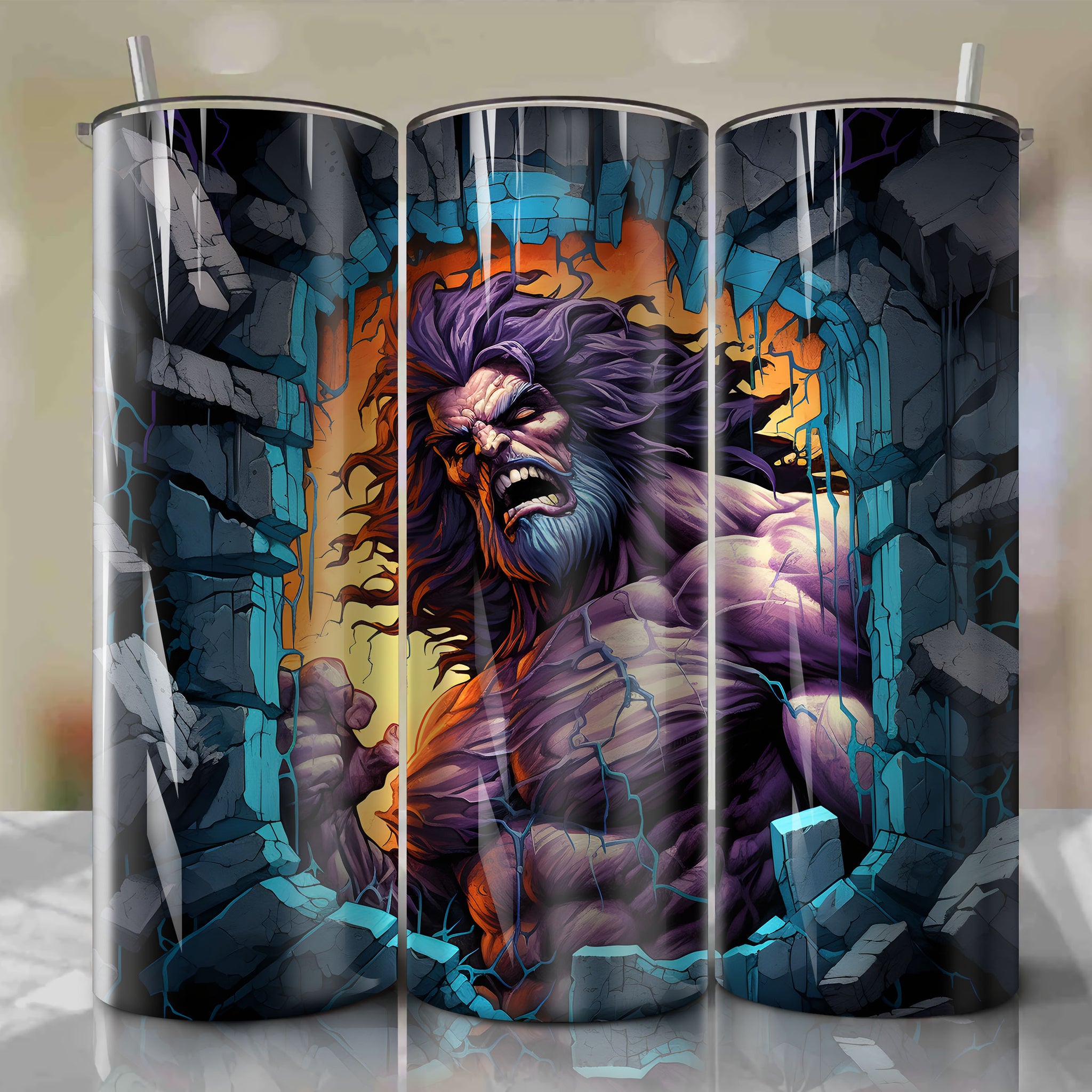 Hercules Crack 3D Skinny Tumbler 20oz Wrap PNG - Sublimation - Digital Download