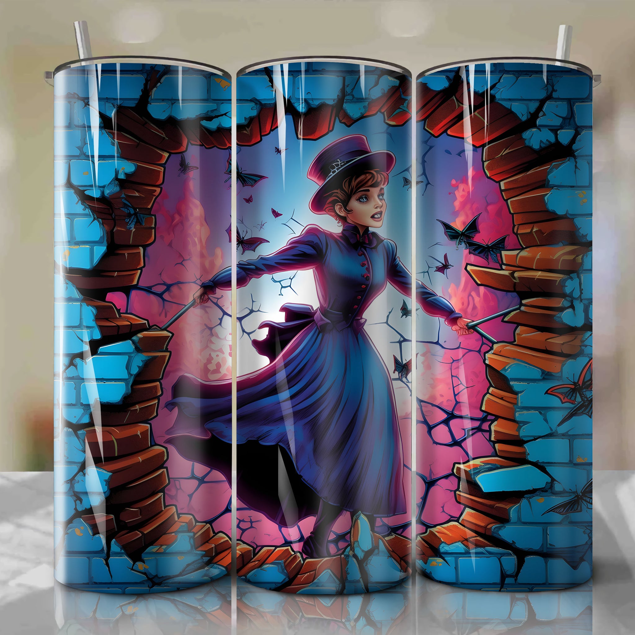 Mary Poppins Crack 3D Skinny Tumbler 20oz Wrap PNG - Sublimation - Digital Download