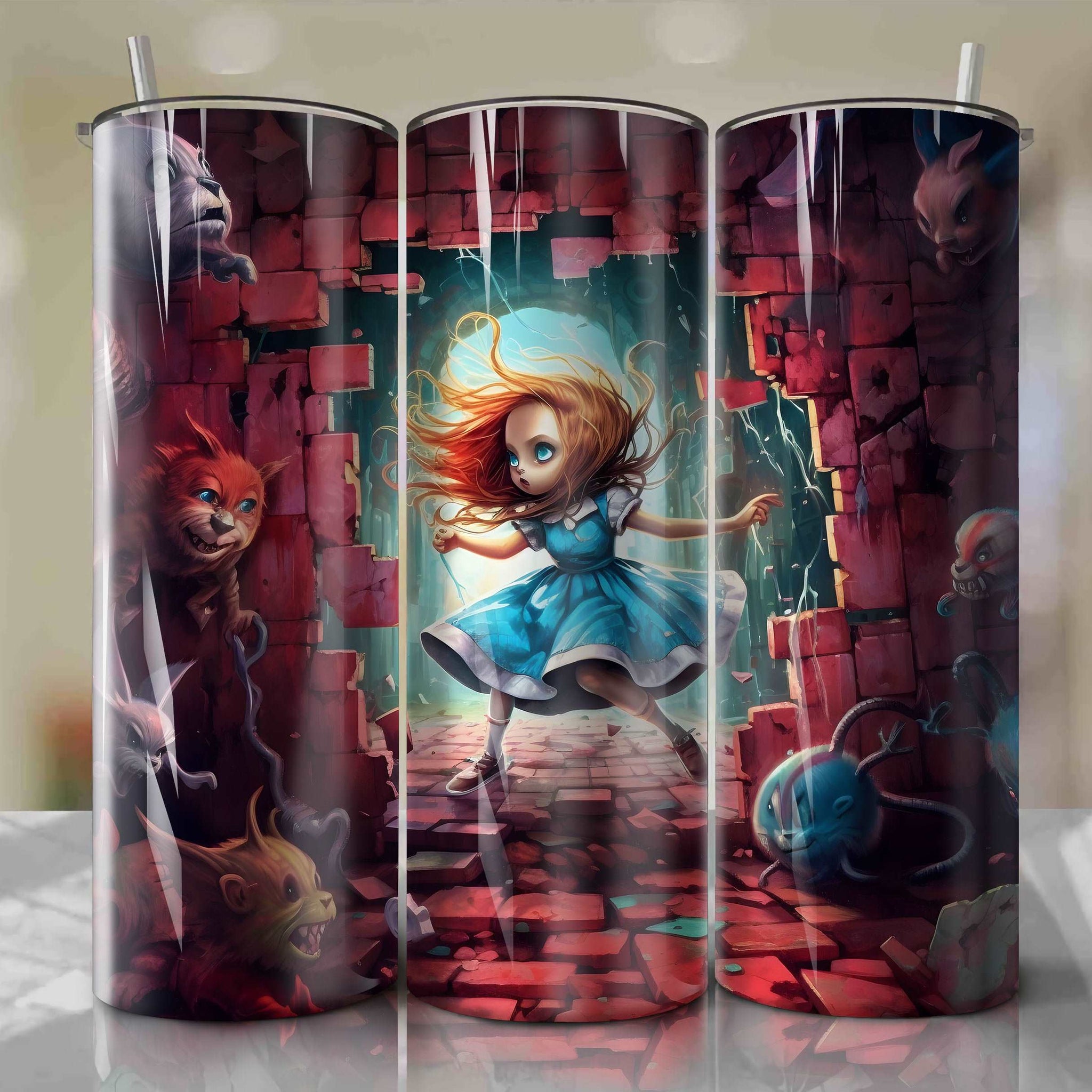 Alice in Wonderland - The Mad Hatter 3D Wooden Skinny Tumbler 20oz Wra