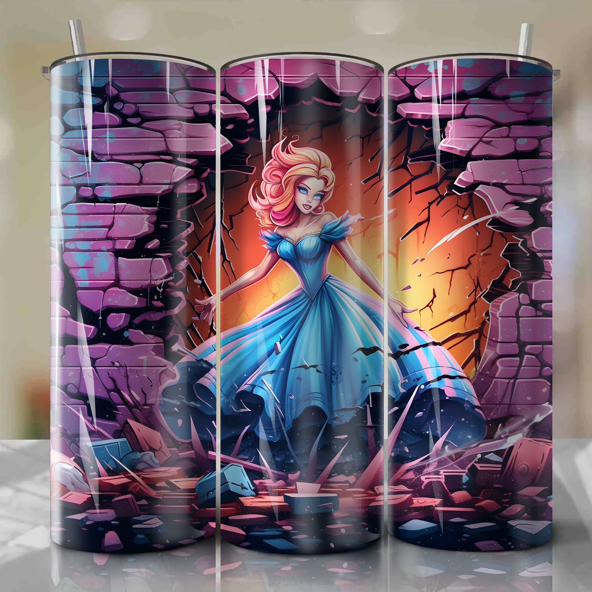 Cinderella Crack 3D Skinny Tumbler 20oz Wrap PNG - Sublimation - Digital Download