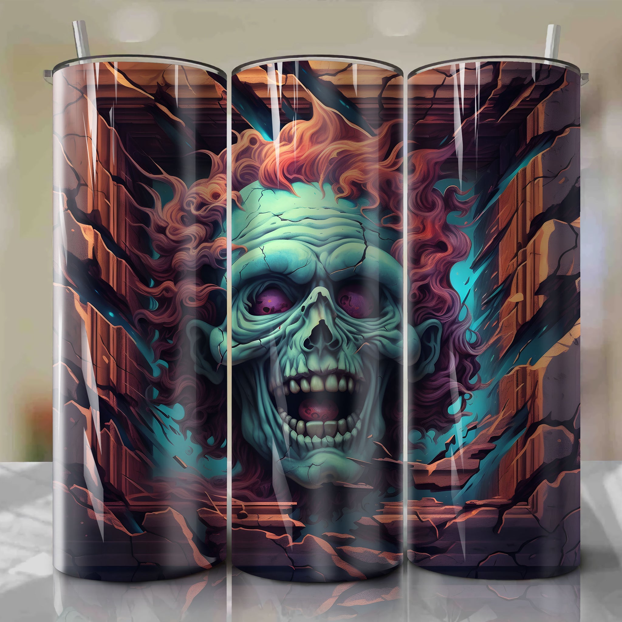 Hades Crack 3D Skinny Tumbler 20oz Wrap PNG - Sublimation - Digital Download