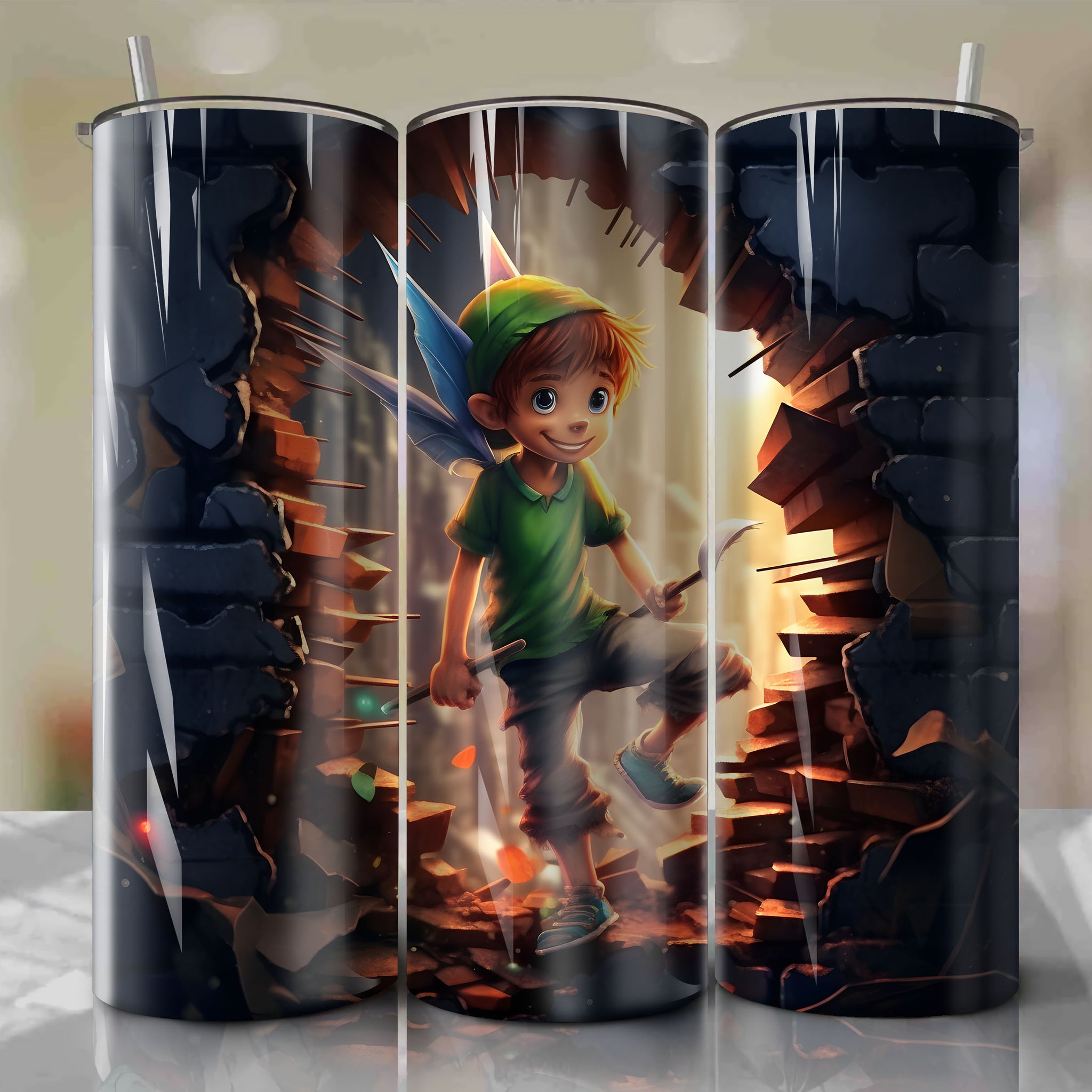 Peter Pan Crack 3D Skinny Tumbler 20oz Wrap PNG - Sublimation - Digital Download