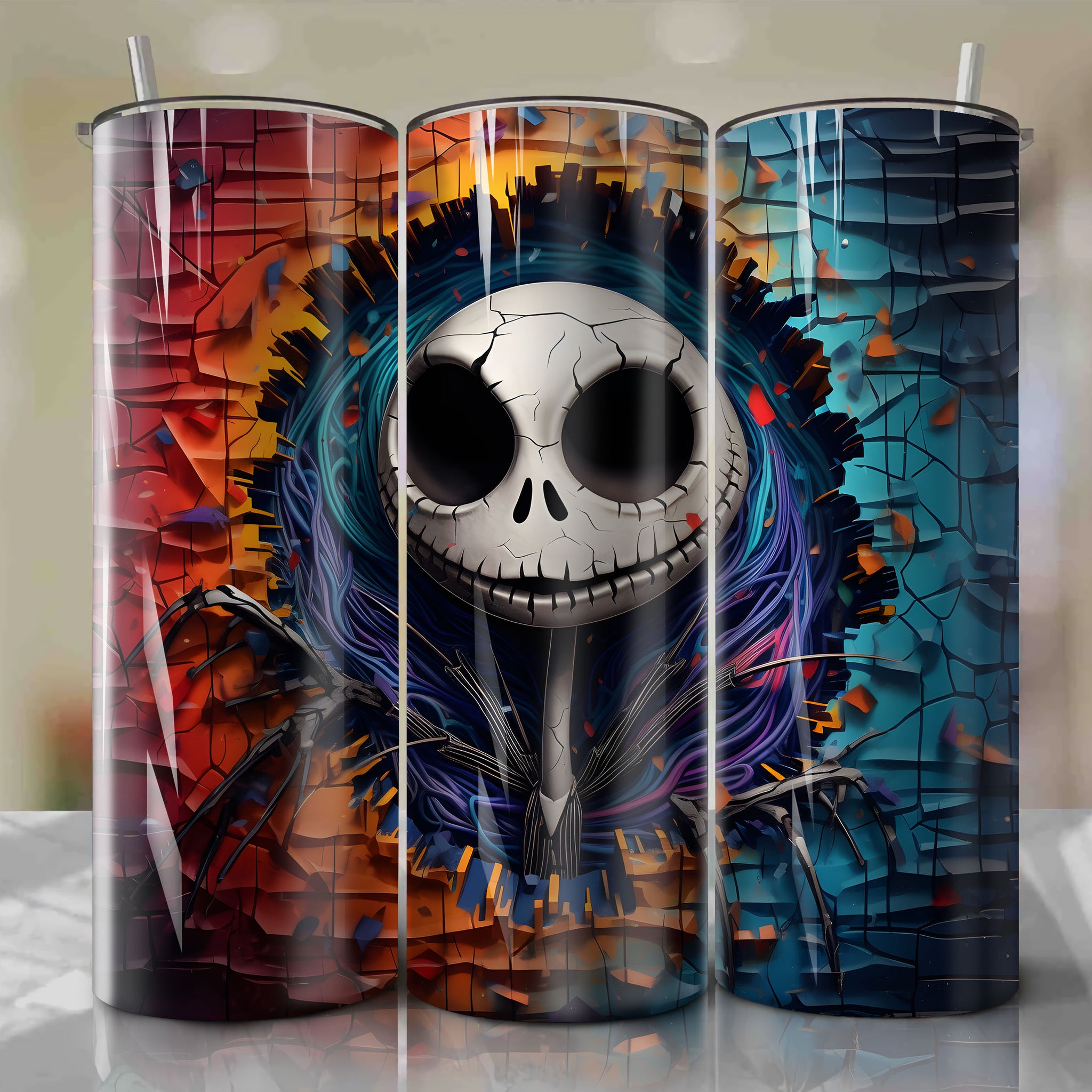 Nightmare Before Christmas Tumbler 40 Oz Custom Name Jack Skellington 3D  Colorful Flower Pattern 40Oz Stainless Steel Tumbler With Handle And Straw  Lid - Laughinks