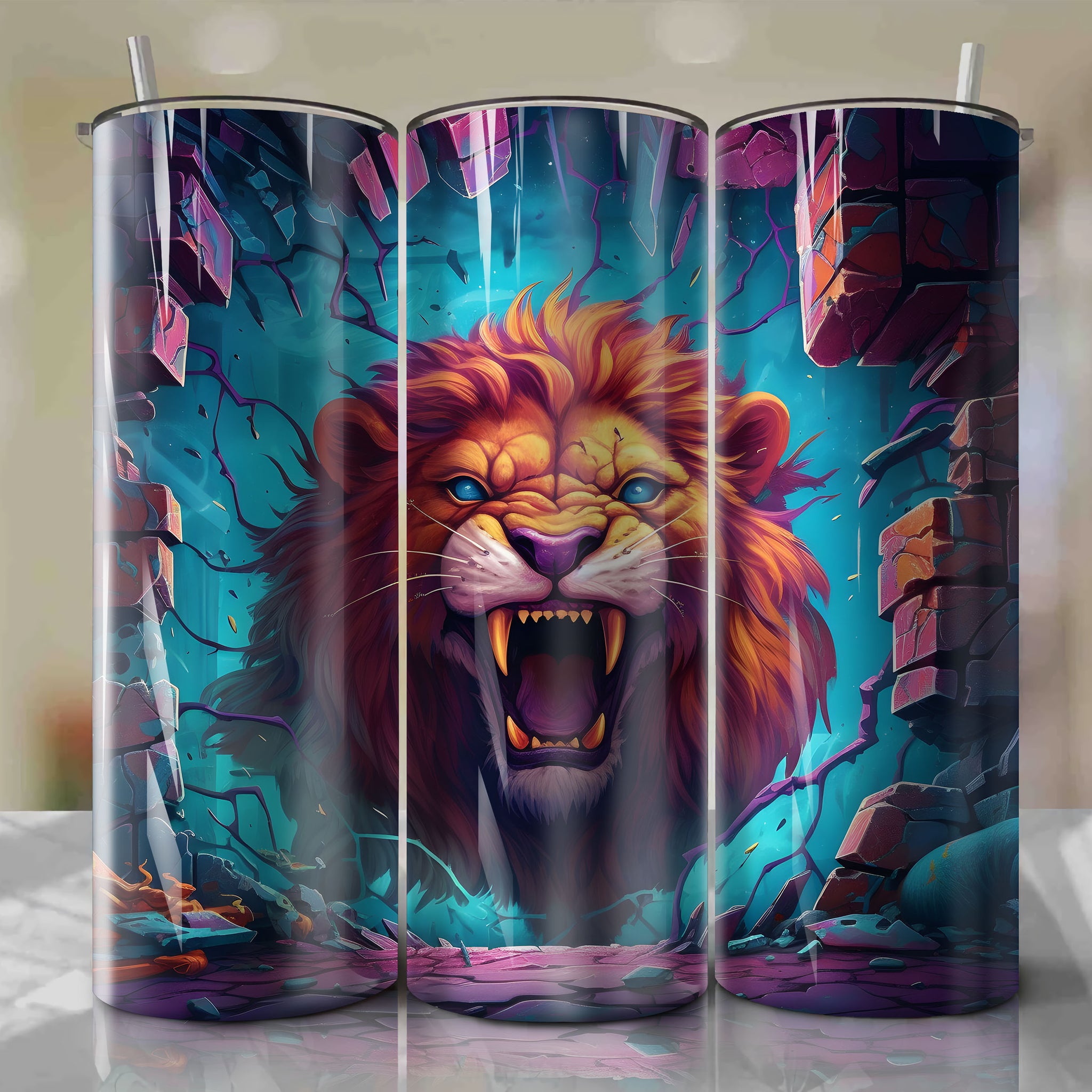 The Lion King Crack 3D Skinny Tumbler 20oz Wrap PNG - Sublimation - Digital Download
