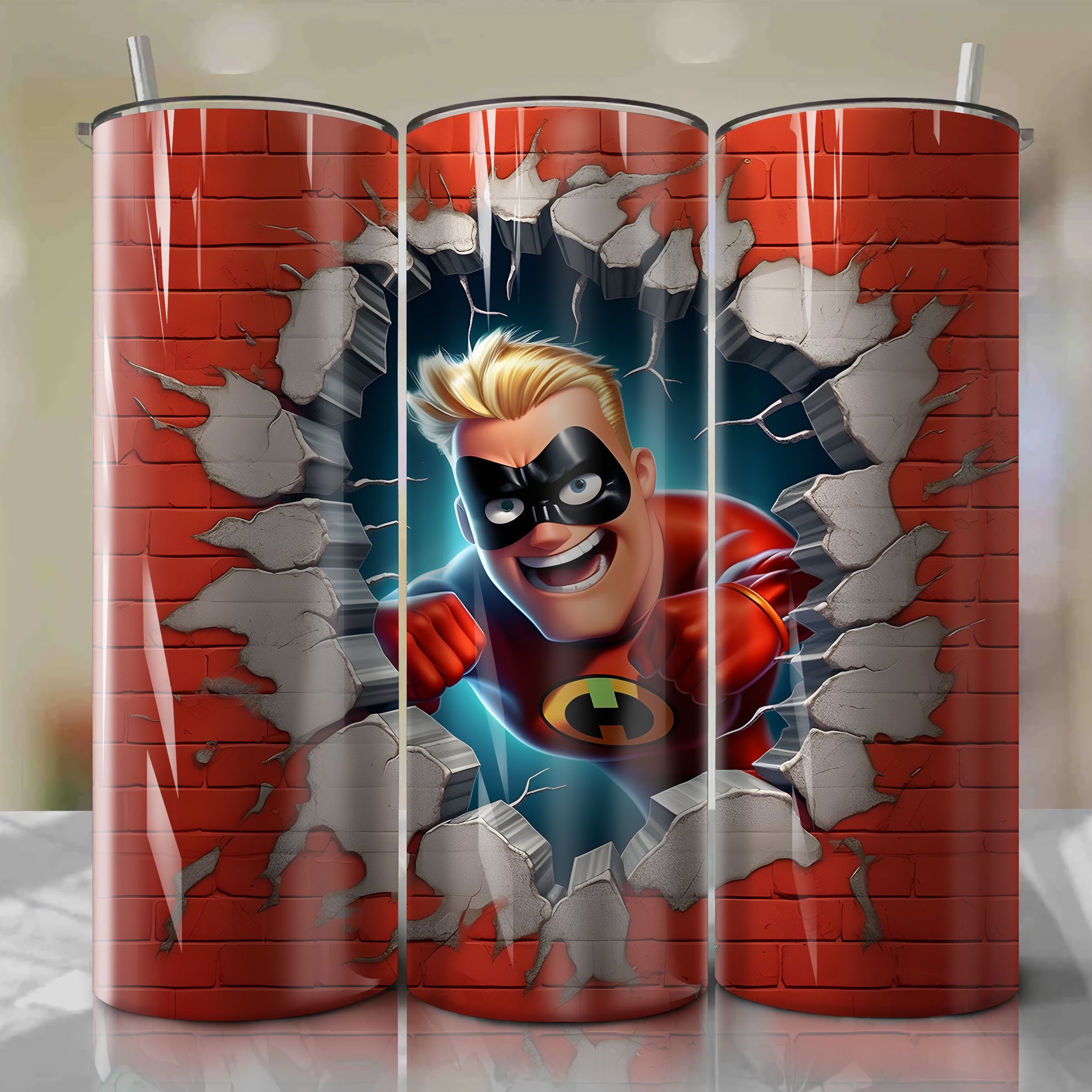 The Incredibles - Mr. Incredible Crack 3D Skinny Tumbler 20oz Wrap PNG - Sublimation - Digital Download