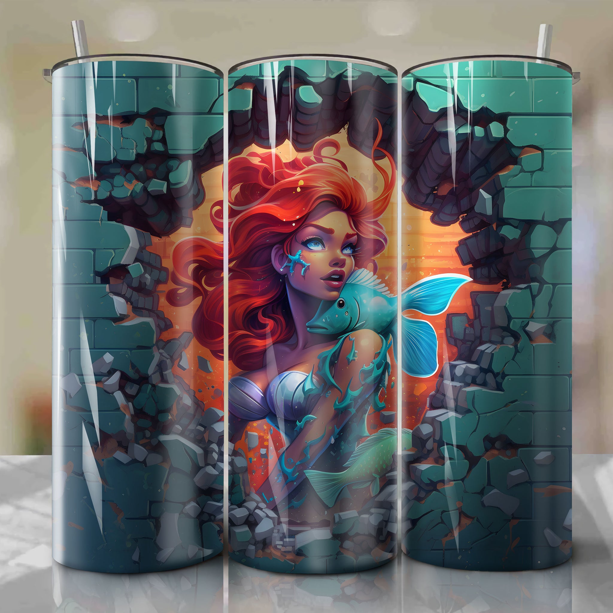 Little Mermaid 20oz Skinny Tumbler Wrap | Princess Ariel and Prince Eric  PNG Sublimation Design