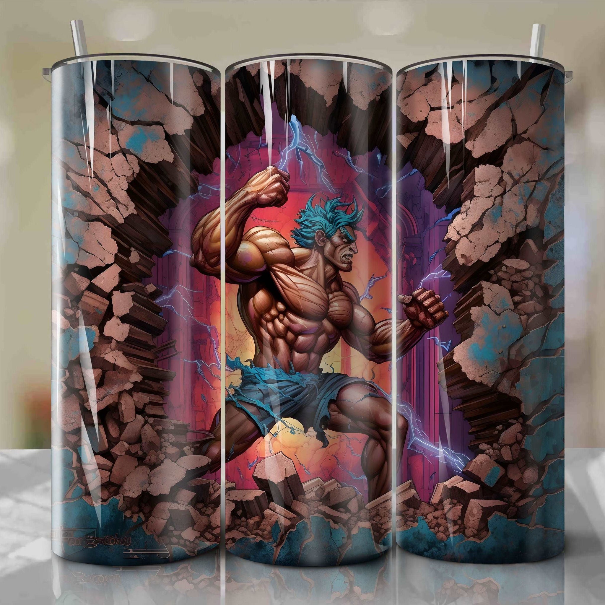 Hercules Crack 3D Skinny Tumbler 20oz Wrap PNG - Sublimation - Digital Download