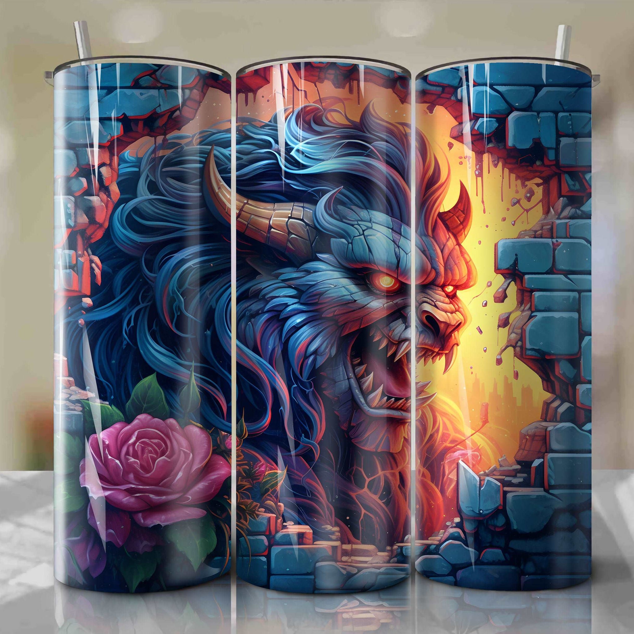 3D Inflated Beauty And The Beast Tumbler PNG 