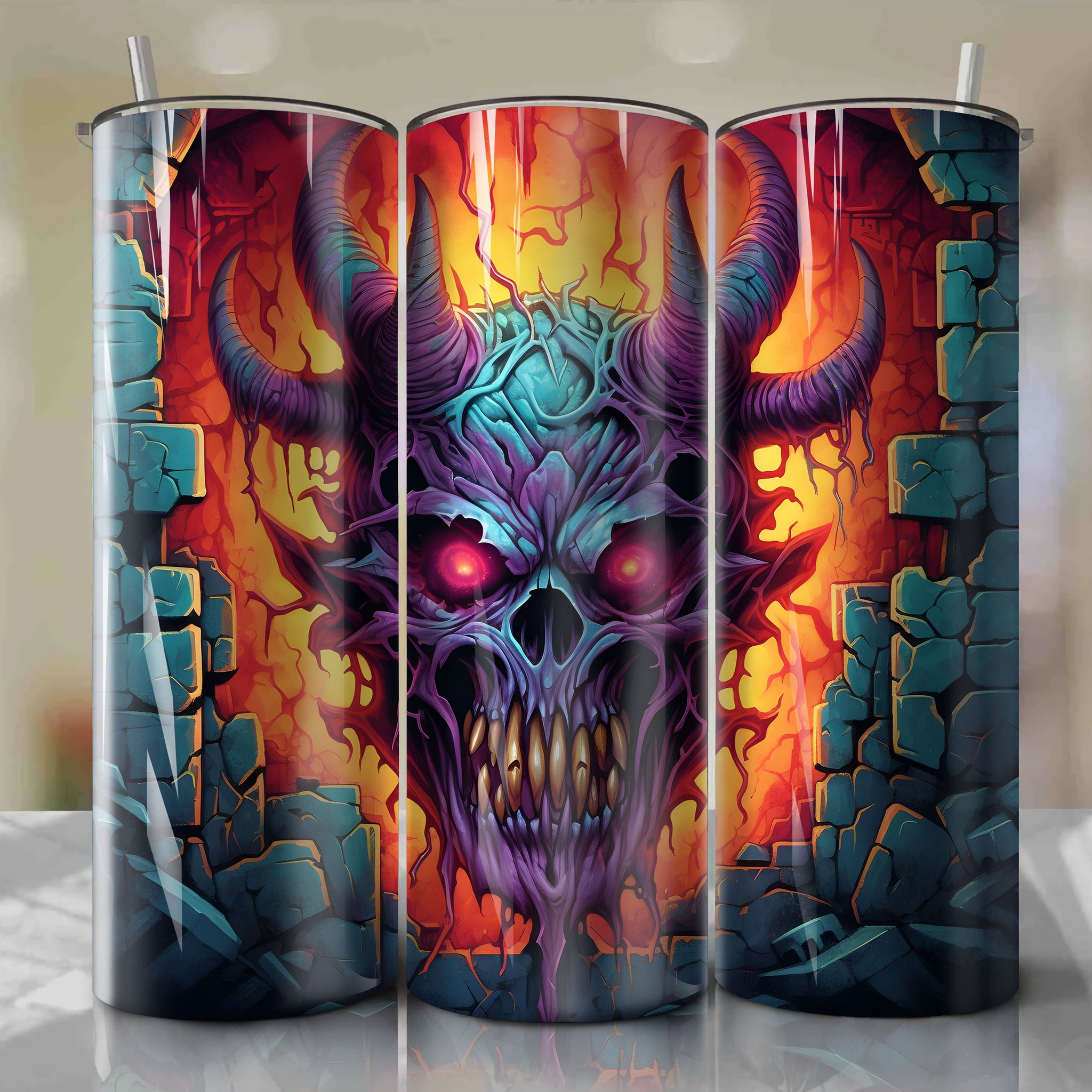 The Horned King Crack 3D Skinny Tumbler 20oz Wrap PNG - Sublimation - Digital Download