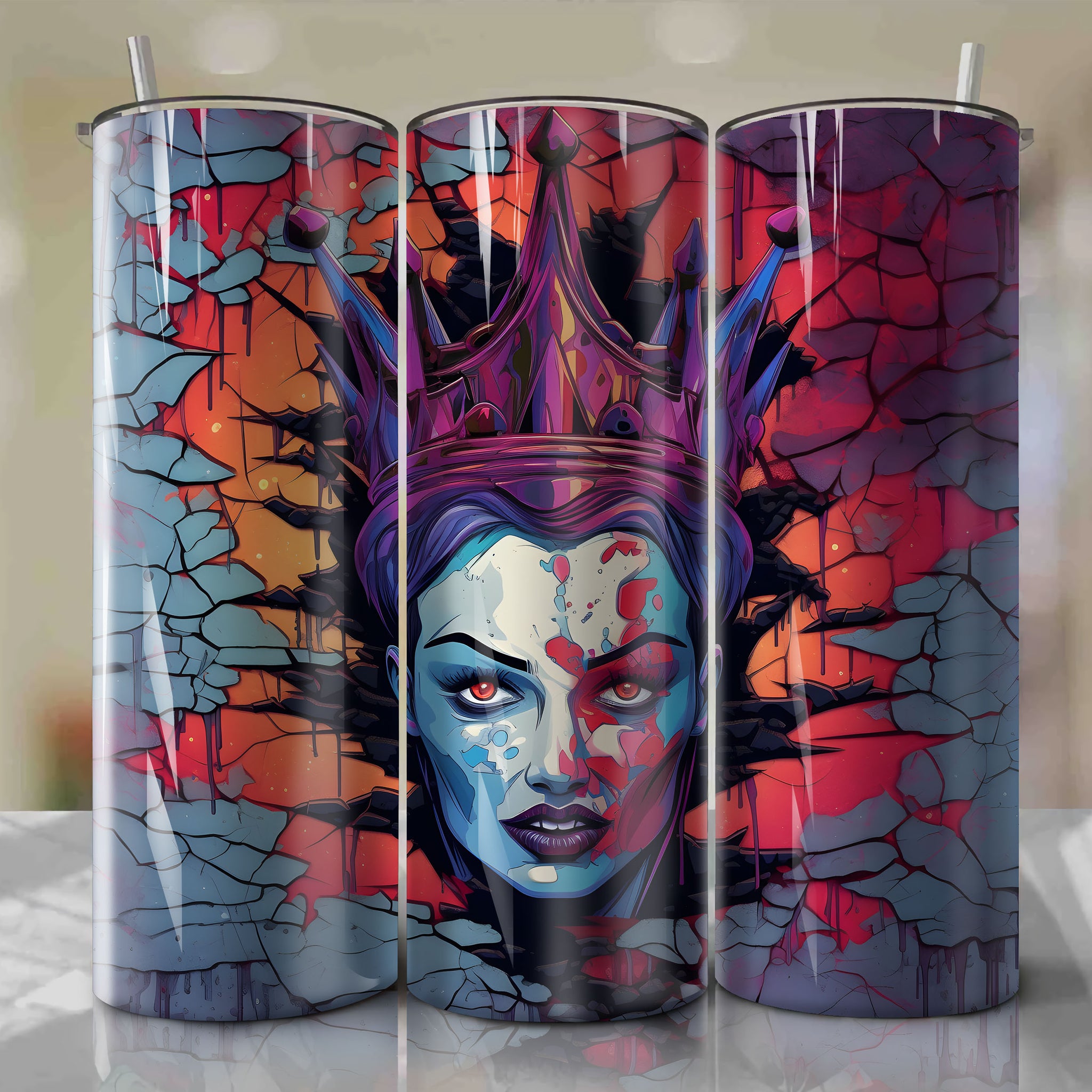 Evil Queen Crack 3D Skinny Tumbler 20oz Wrap PNG - Sublimation - Digital Download