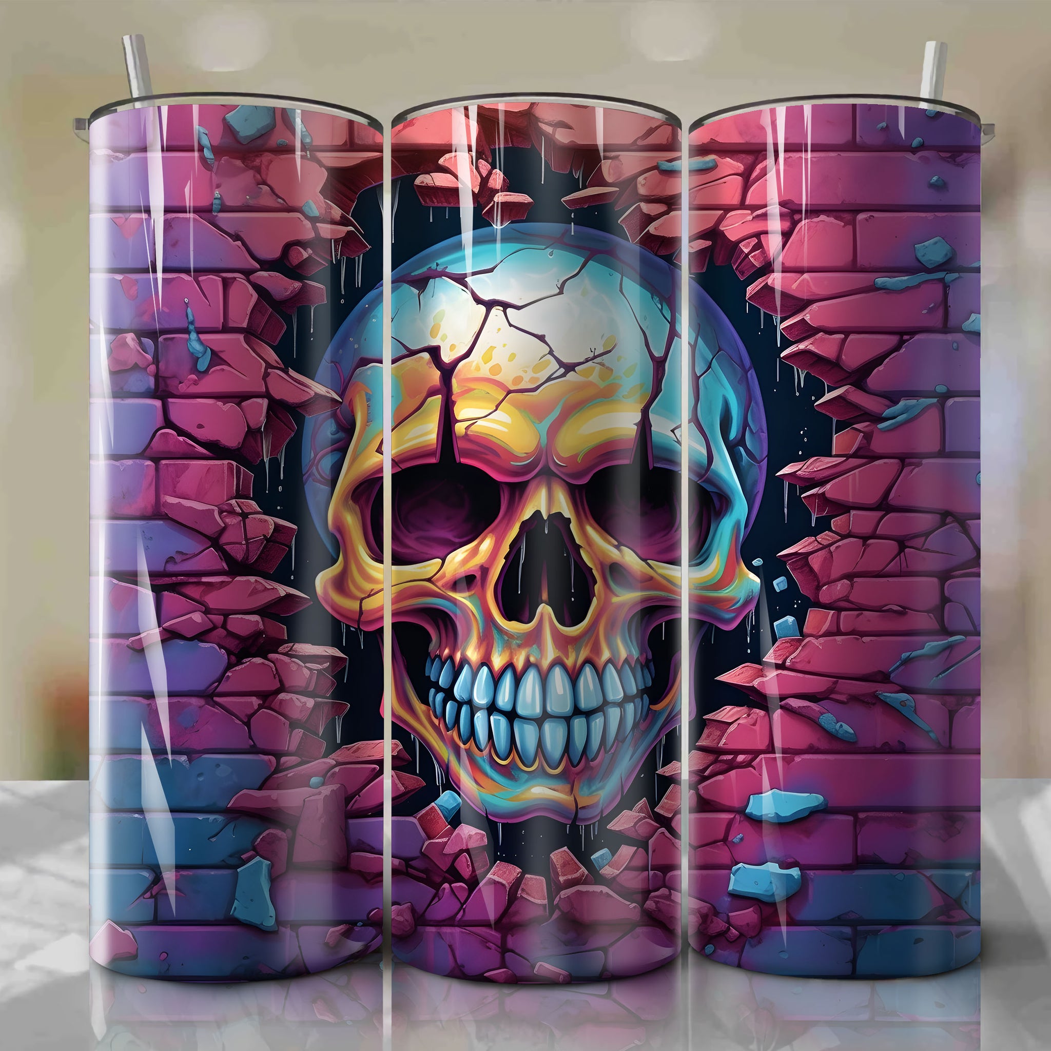 Gaston Crack 3D Skinny Tumbler 20oz Wrap PNG - Sublimation - Digital Download