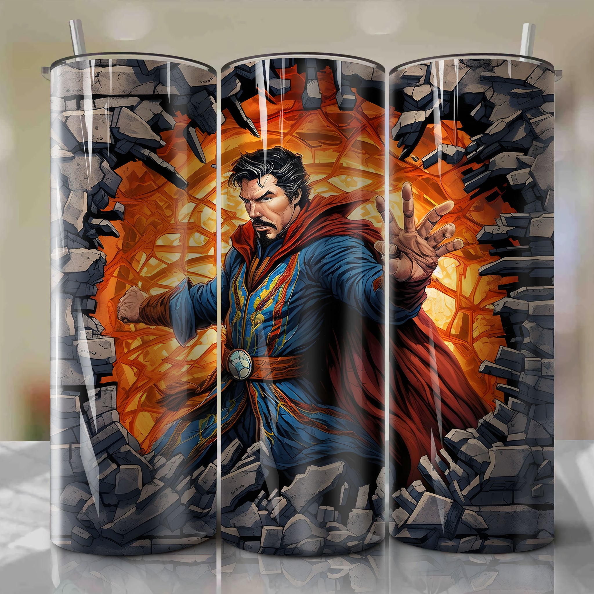 Doctor Strange Wrap PNG Skinny Tumbler 20oz - Sublimation 3D Cracked Design | Digital Download