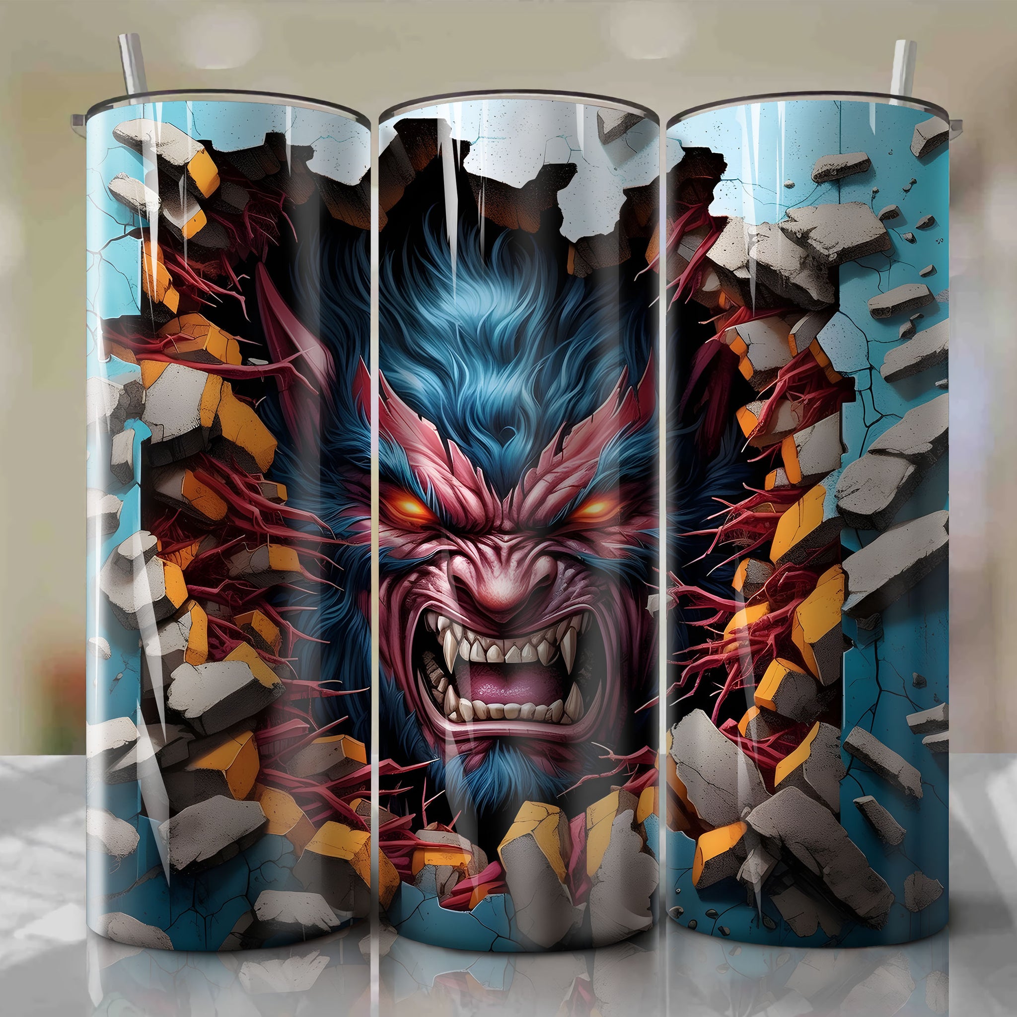 Wolverine Wrap PNG Skinny Tumbler 20oz - Sublimation 3D Cracked Design | Digital Download