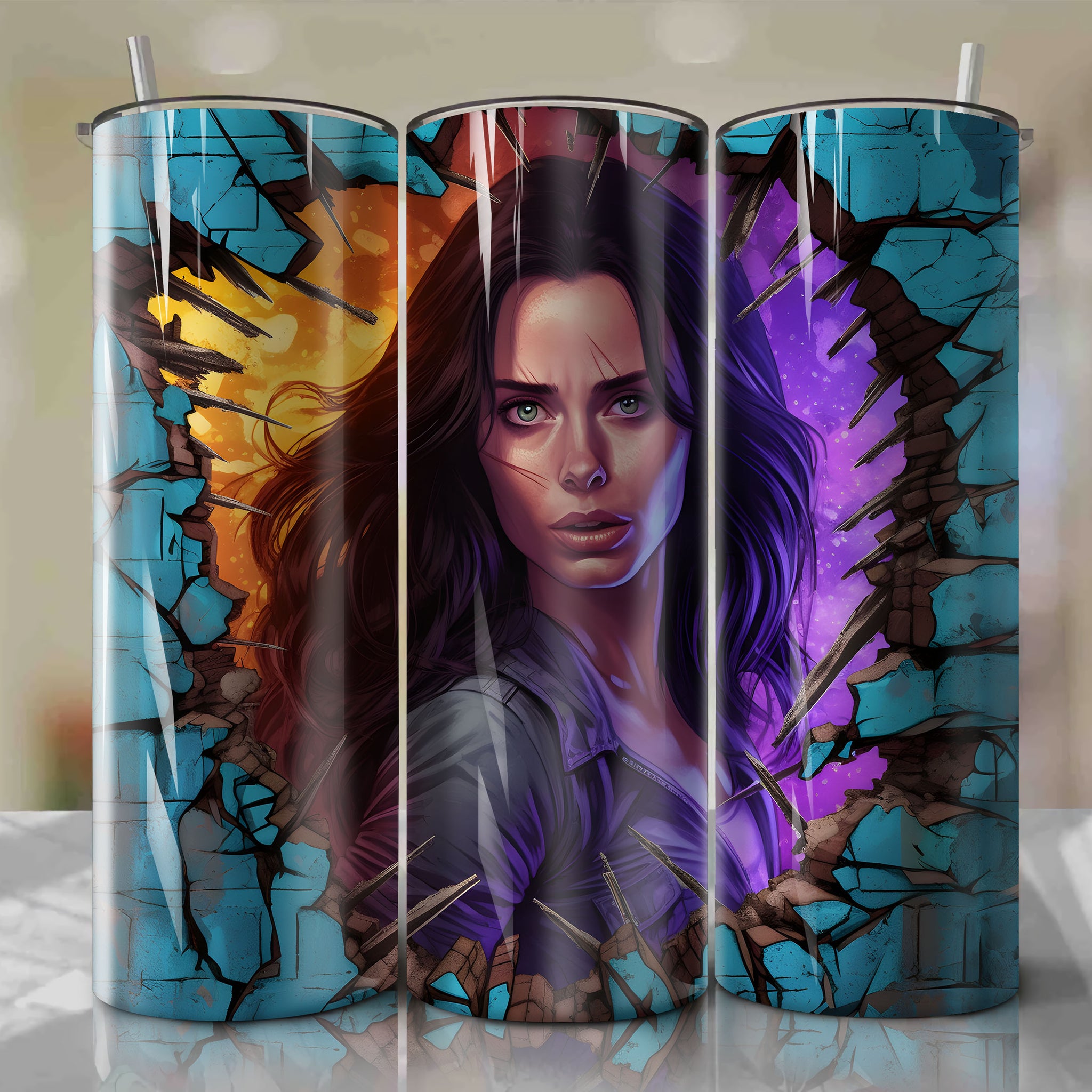 Jessica Jones Wrap PNG Skinny Tumbler 20oz - Sublimation 3D Cracked Design | Digital Download