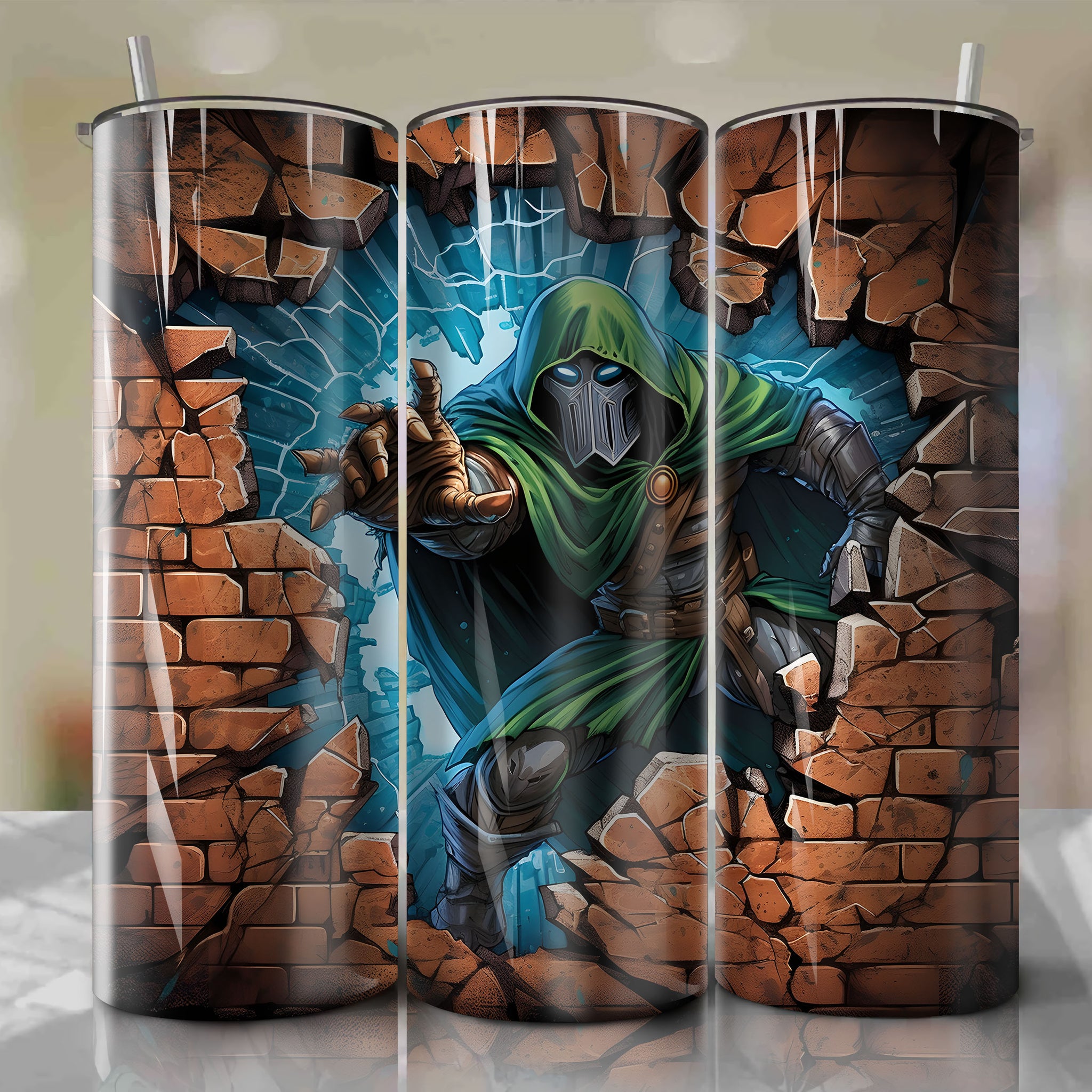 Doctor Doom Wrap PNG Skinny Tumbler 20oz - Sublimation 3D Cracked Design | Digital Download