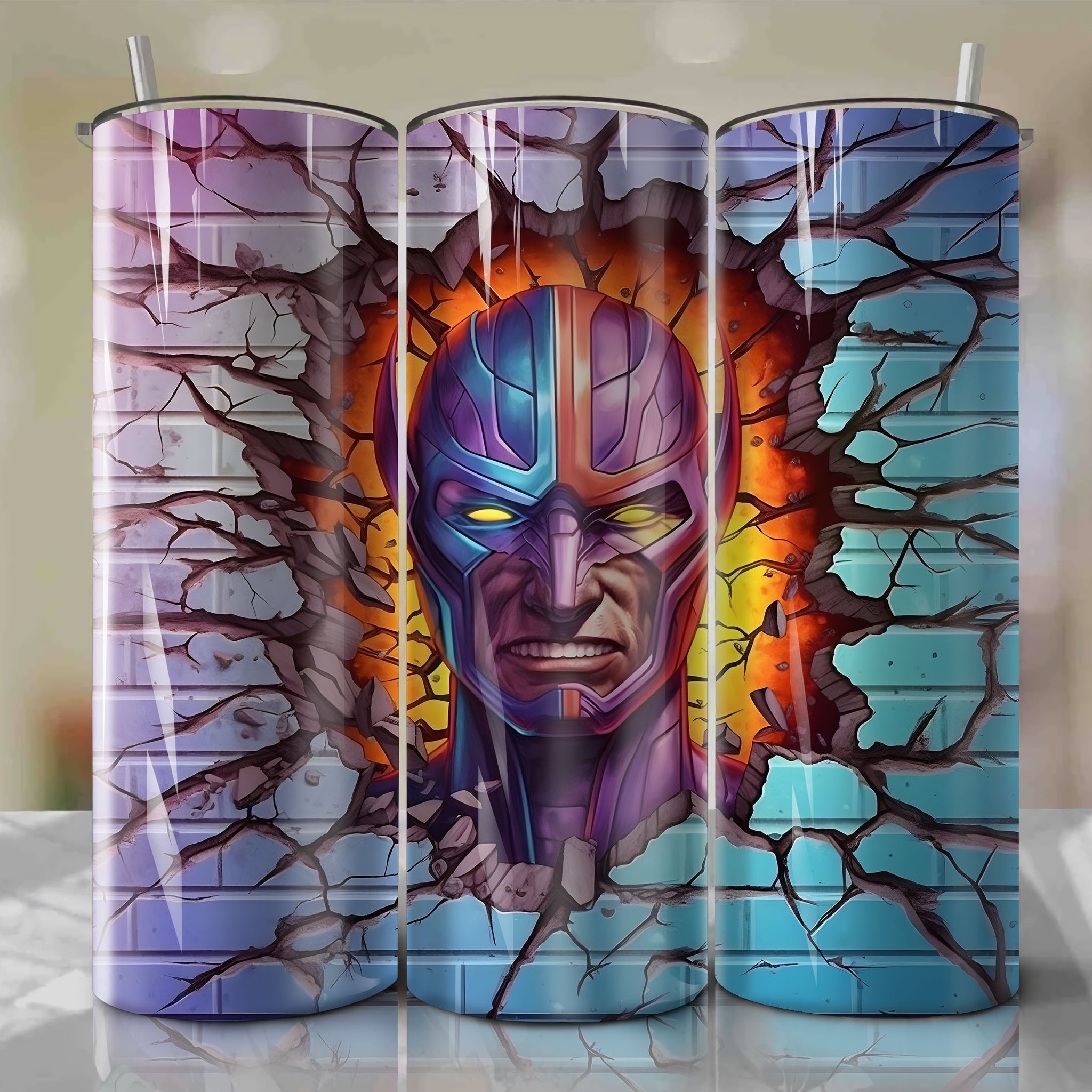 Magneto Wrap PNG Skinny Tumbler 20oz - Sublimation 3D Cracked Design | Digital Download