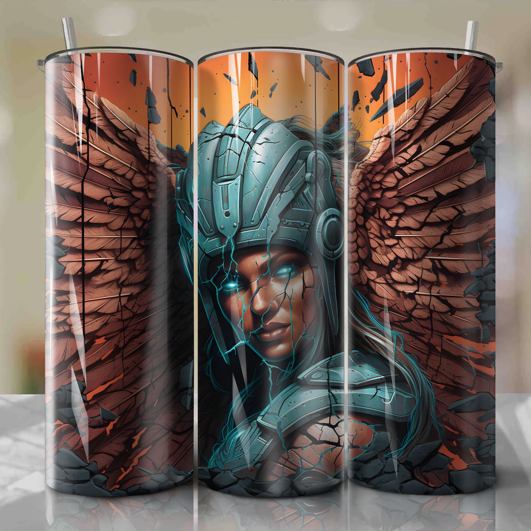 Valkyrie Wrap PNG Skinny Tumbler 20oz - Sublimation 3D Cracked Design | Digital Download