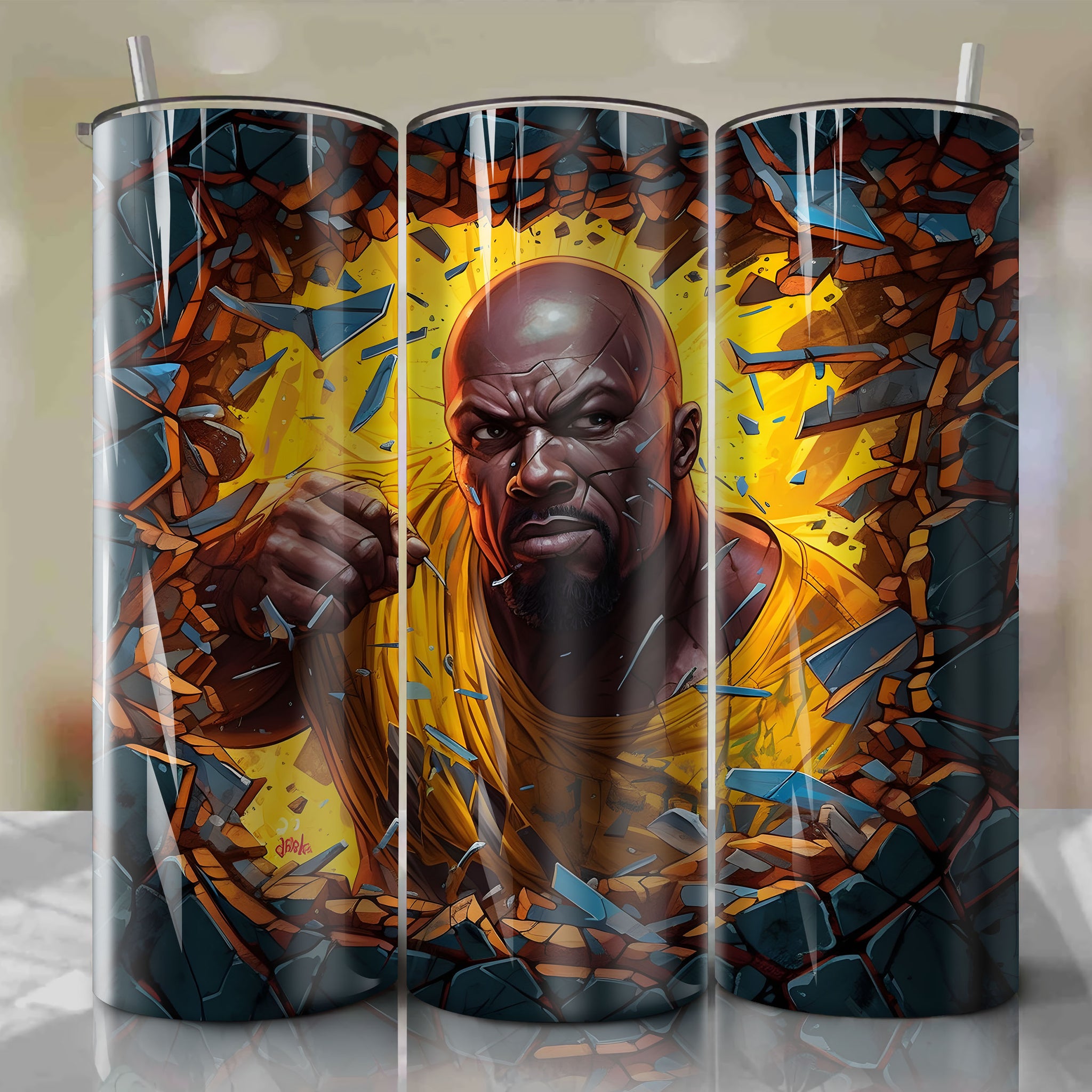 Luke Cage Wrap PNG Skinny Tumbler 20oz - Sublimation 3D Cracked Design | Digital Download