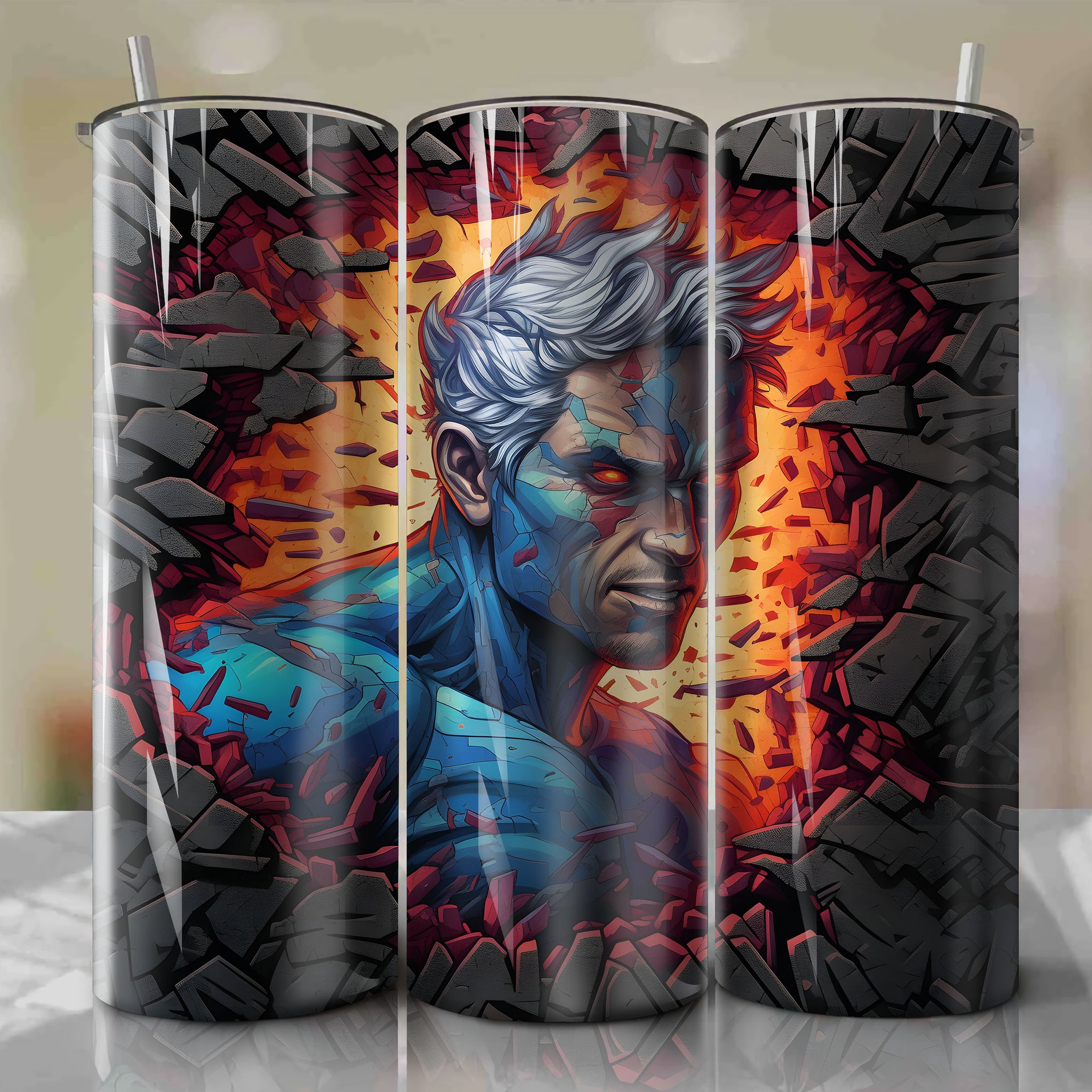 Quicksilver Wrap PNG Skinny Tumbler 20oz - Sublimation 3D Cracked Design | Digital Download