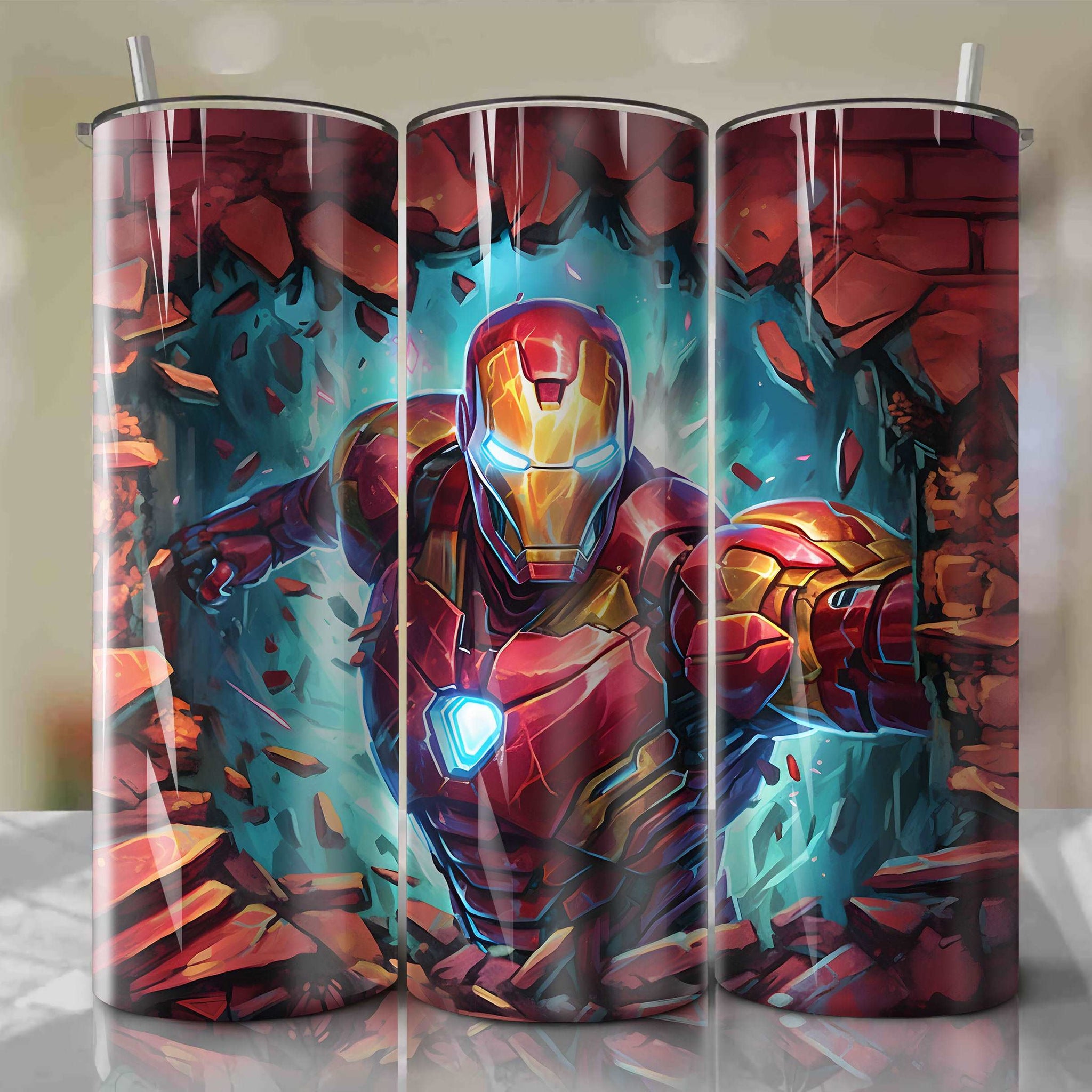 Iron Man Wrap PNG Skinny Tumbler 20oz - Sublimation 3D Cracked Design | Digital Download