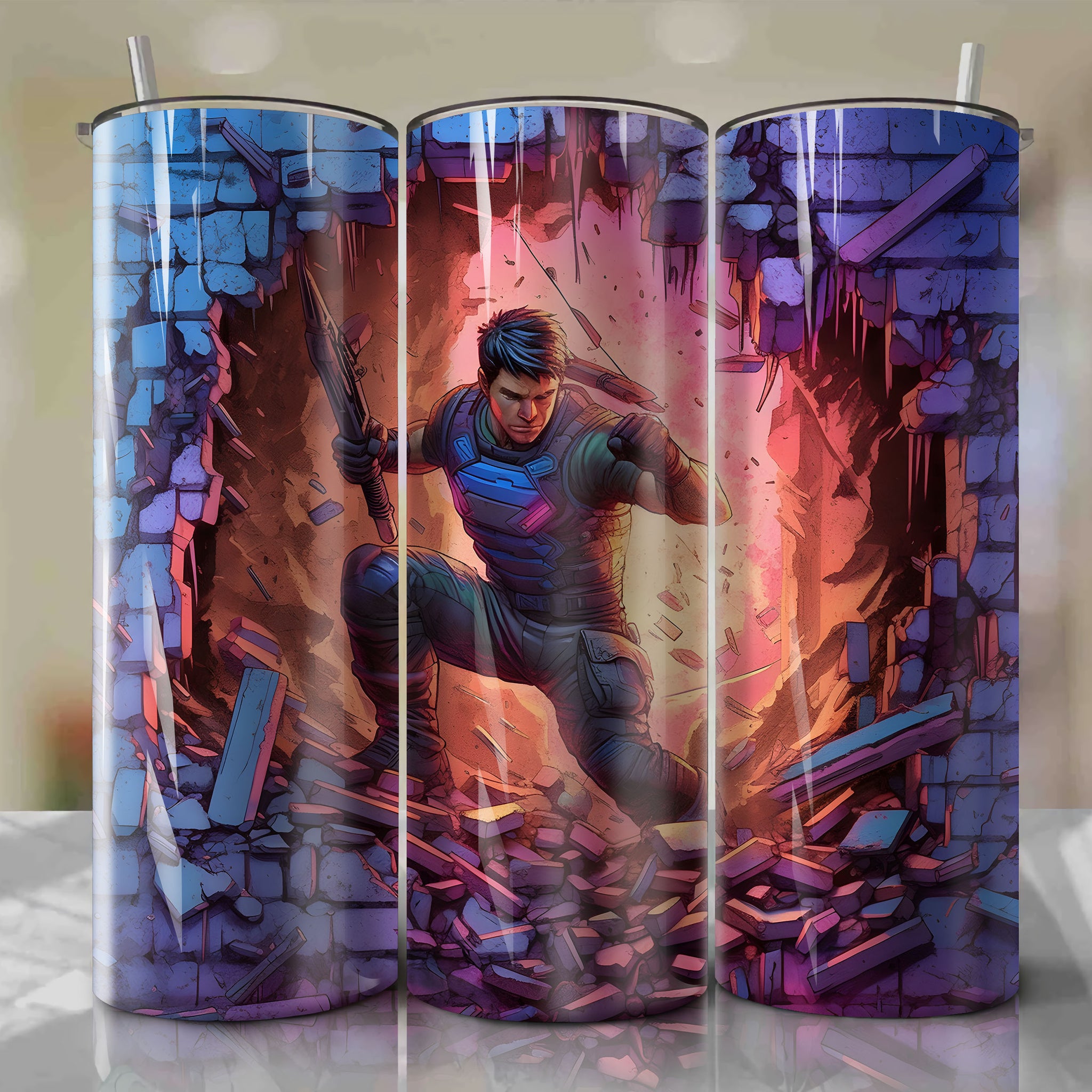 Hawkeye Wrap PNG Skinny Tumbler 20oz - Sublimation 3D Cracked Design | Digital Download