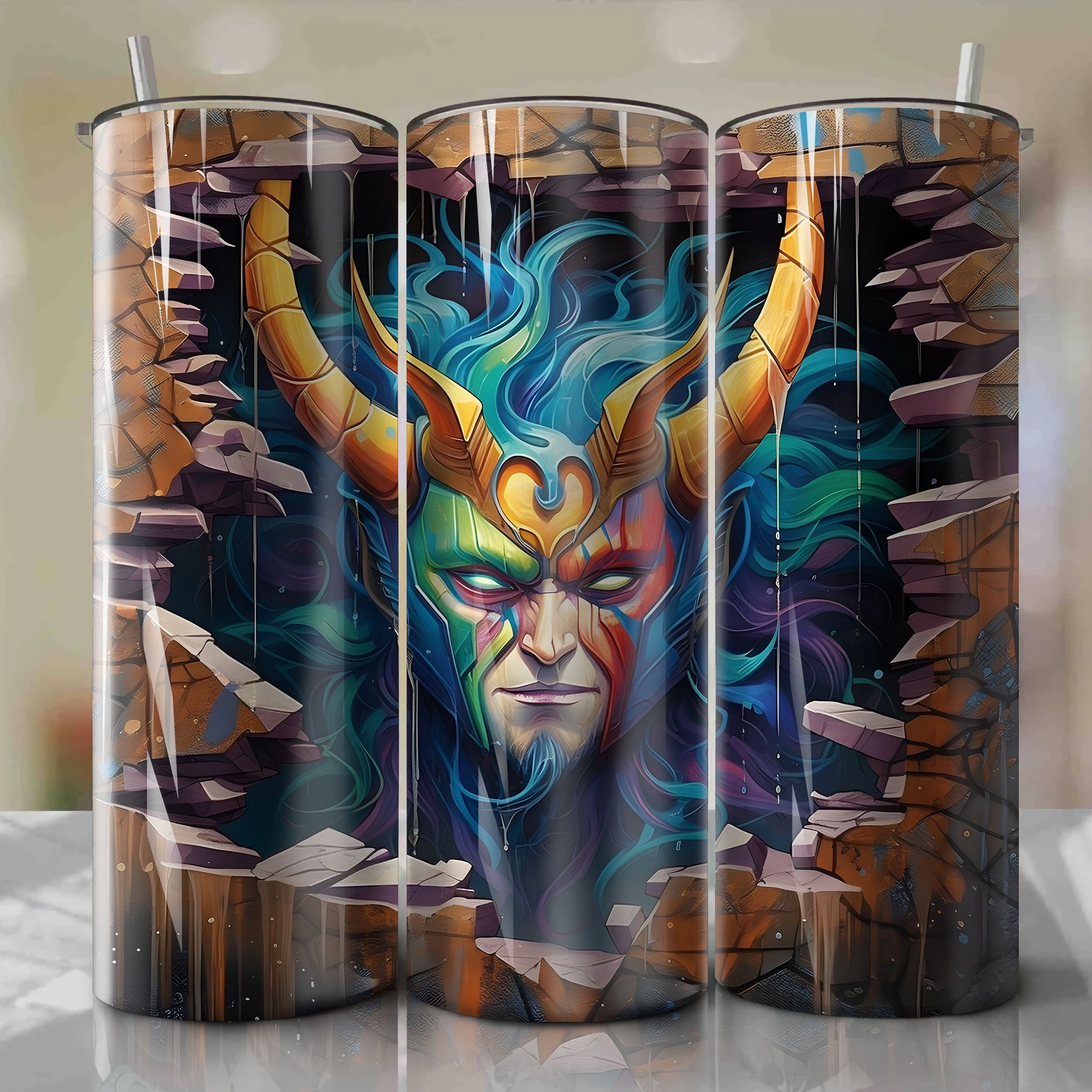 Loki Wrap PNG Skinny Tumbler 20oz - Sublimation 3D Cracked Design | Digital Download