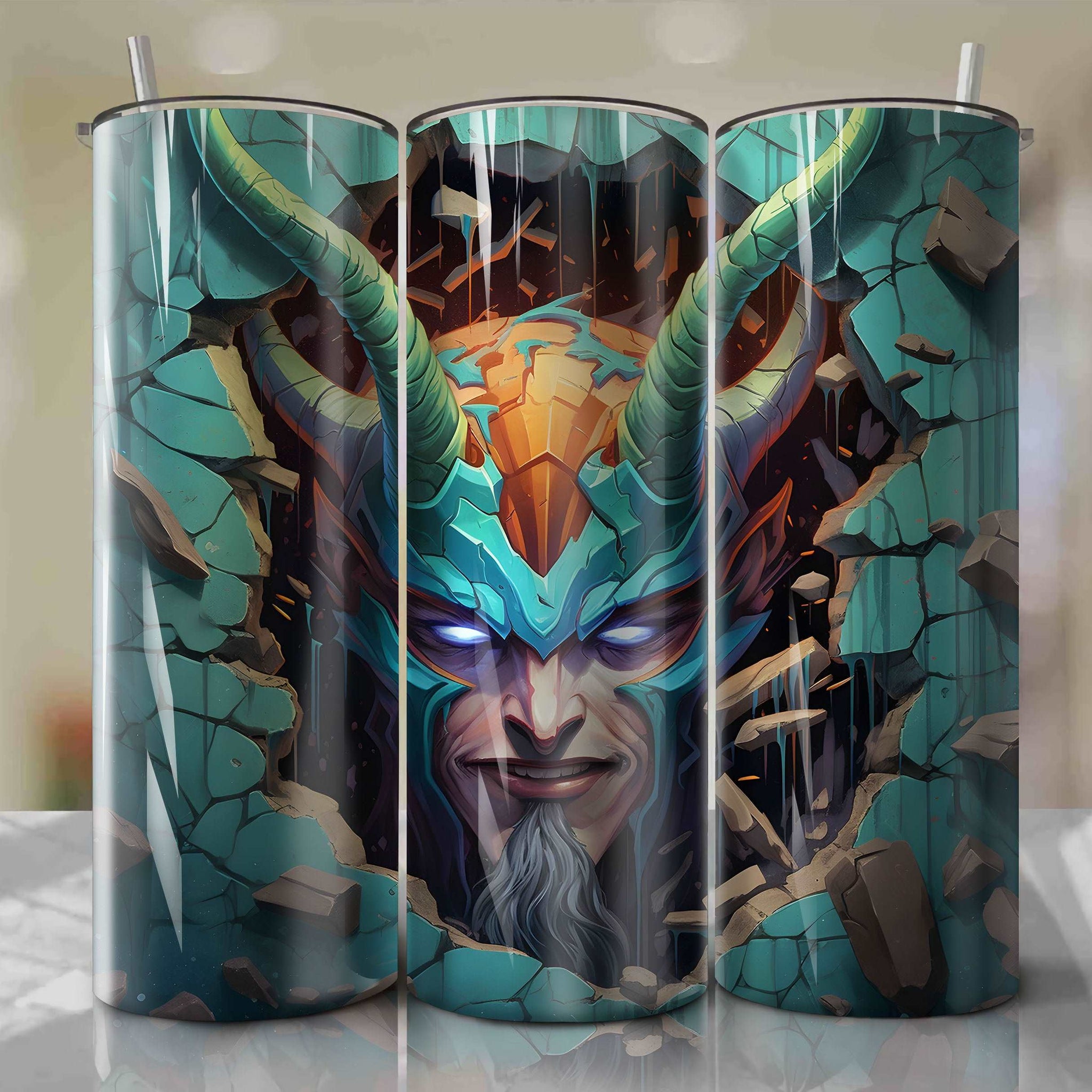 Loki Wrap PNG Skinny Tumbler 20oz - Sublimation 3D Cracked Design | Digital Download