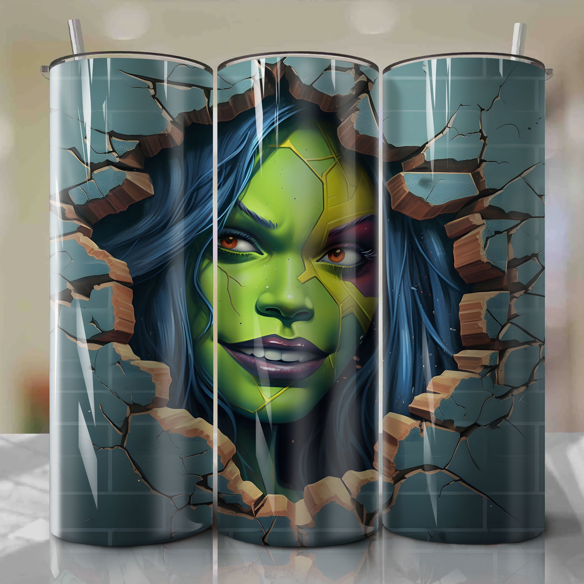 Gamora Wrap PNG Skinny Tumbler 20oz - Sublimation 3D Cracked Design | Digital Download