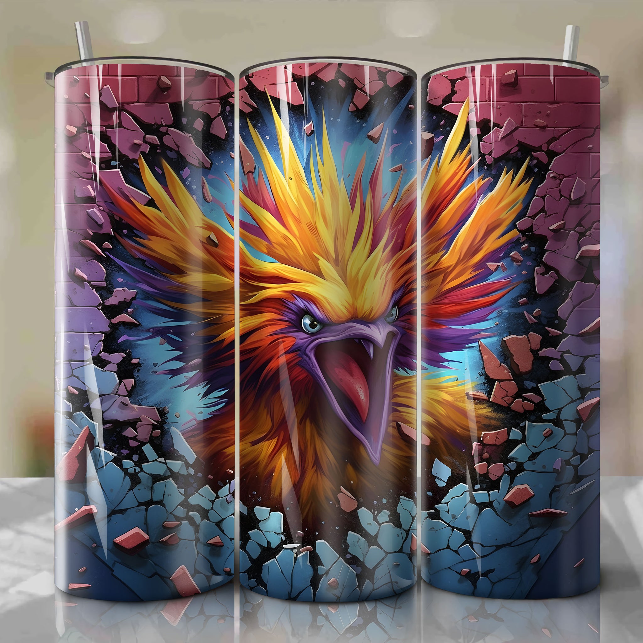 Zapdos Wrap PNG Skinny Tumbler 20oz - Sublimation 3D Cracked Design | Digital Download