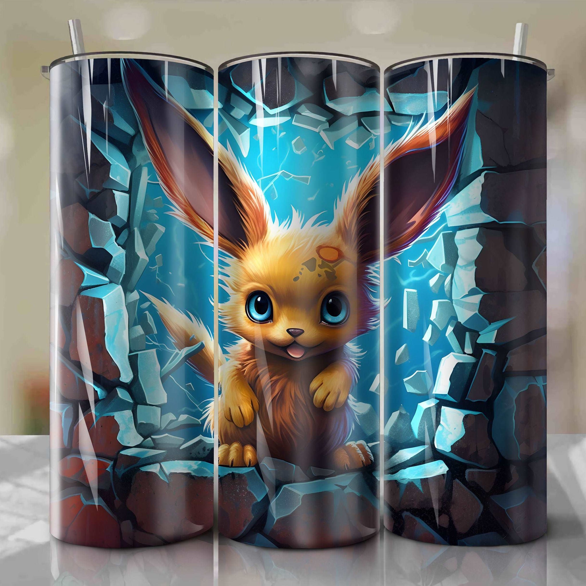 Eevee Wrap PNG Skinny Tumbler 20oz - Sublimation 3D Cracked Design | Digital Download