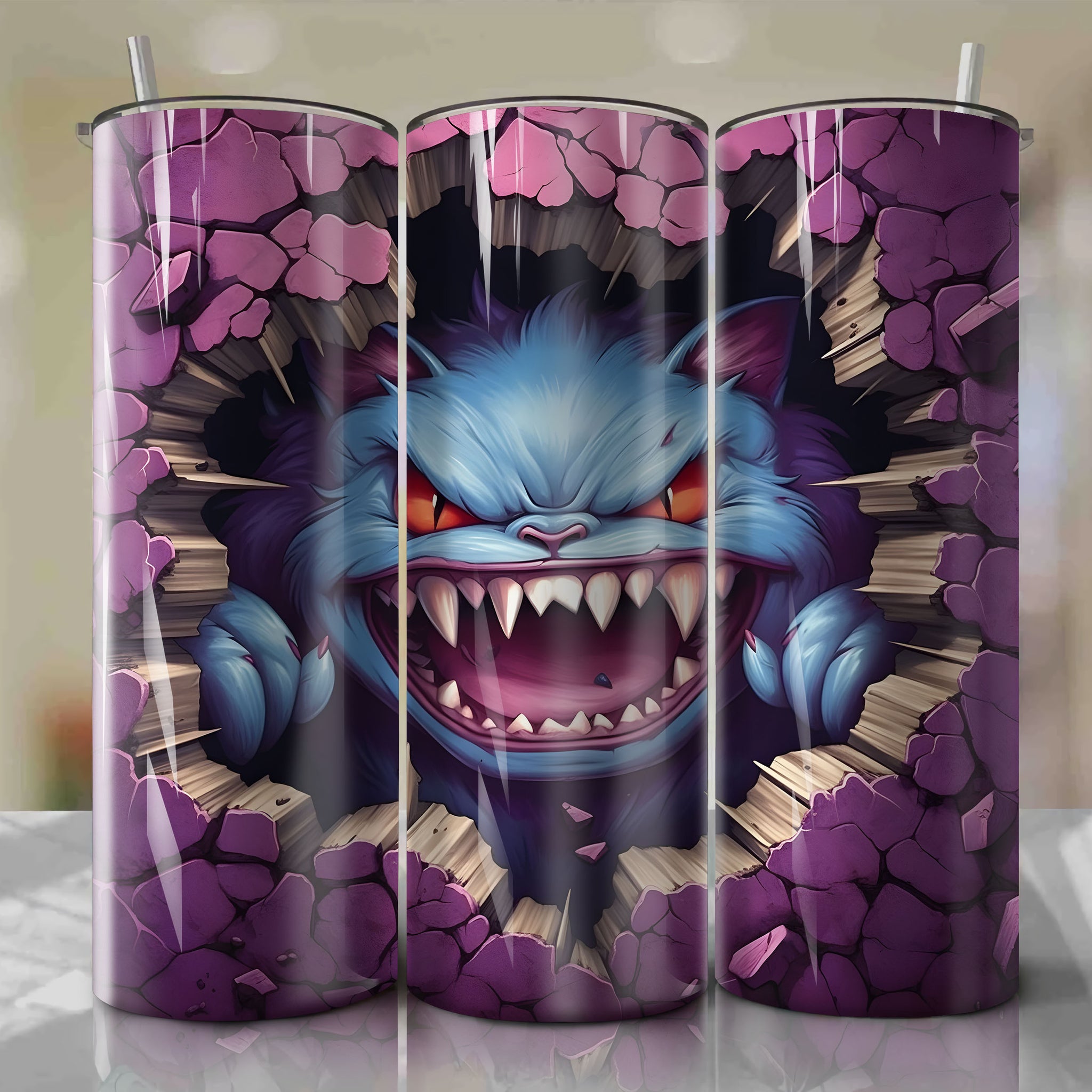 Gengar Wrap PNG Skinny Tumbler 20oz - Sublimation 3D Cracked Design | Digital Download