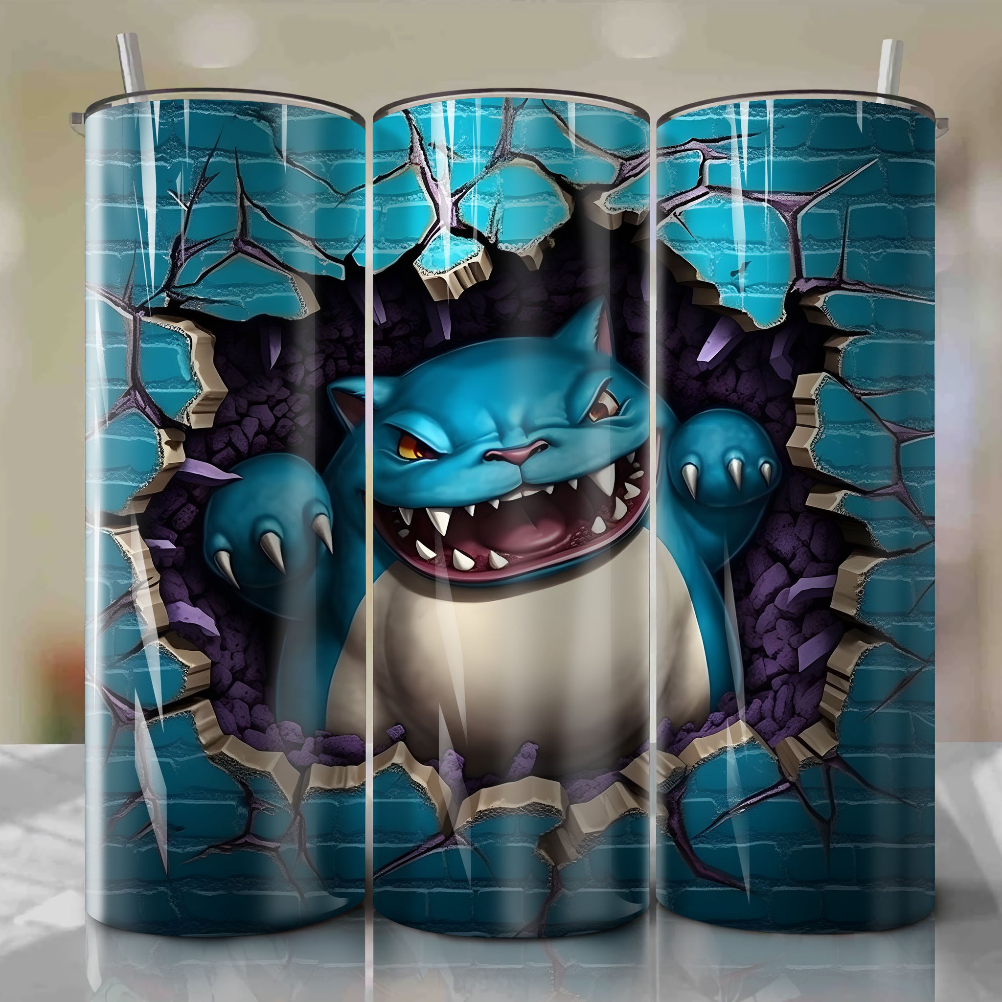 Snorlax Wrap PNG Skinny Tumbler 20oz - Sublimation 3D Cracked Design | Digital Download