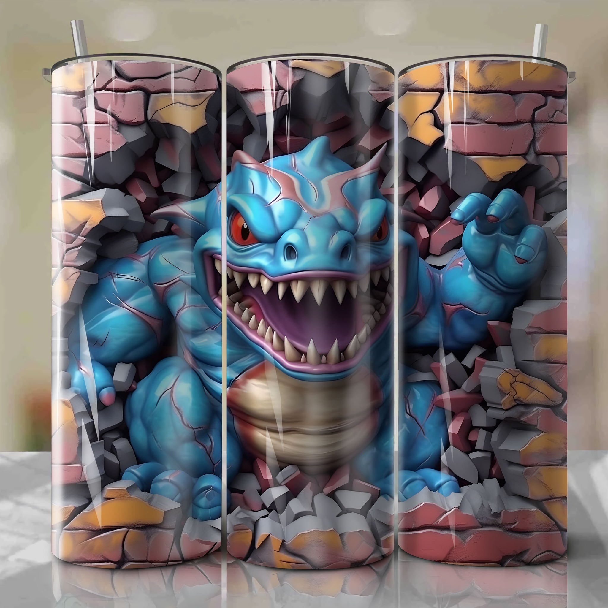 Machamp Wrap PNG Skinny Tumbler 20oz - Sublimation 3D Cracked Design | Digital Download