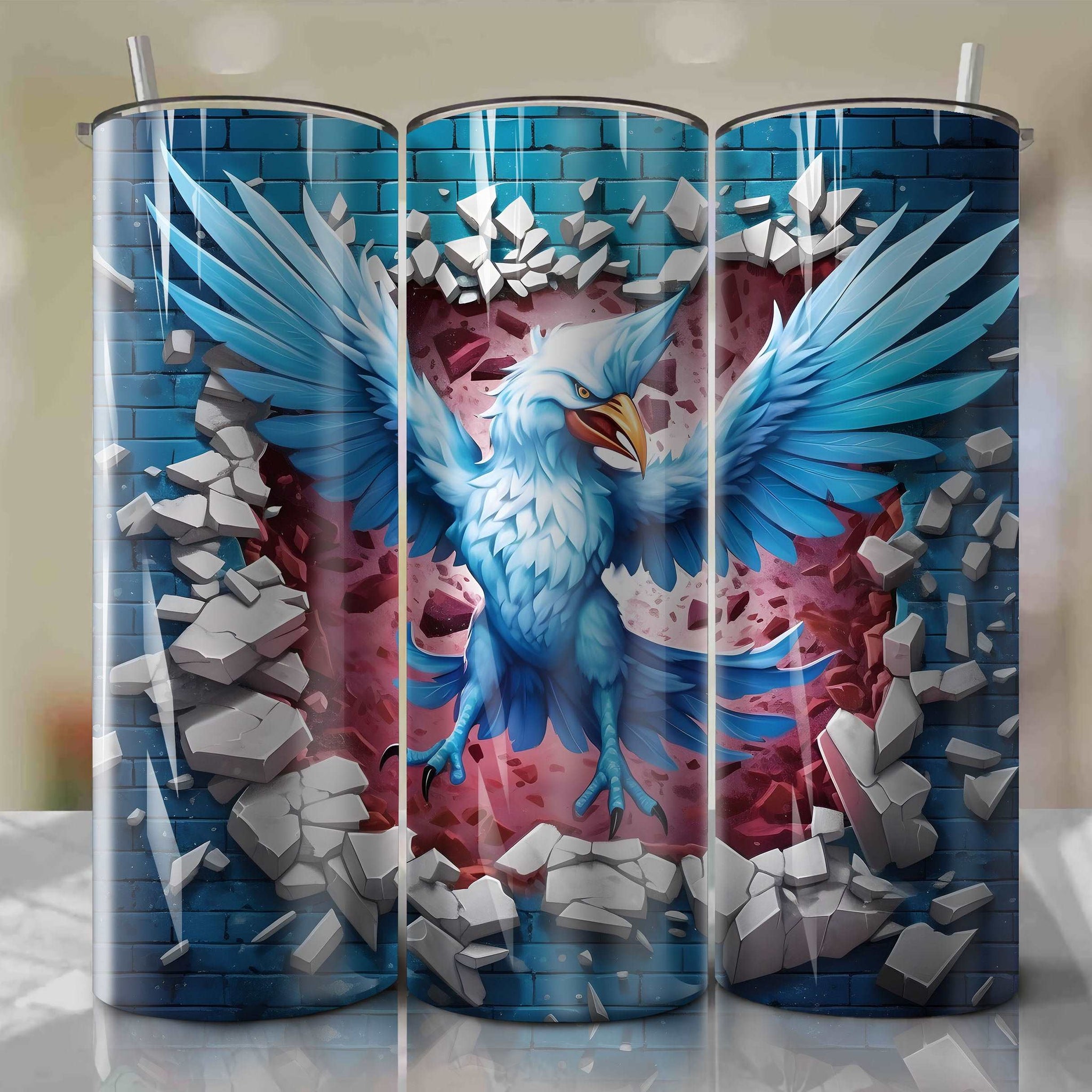 Articuno Wrap PNG Skinny Tumbler 20oz - Sublimation 3D Cracked Design | Digital Download