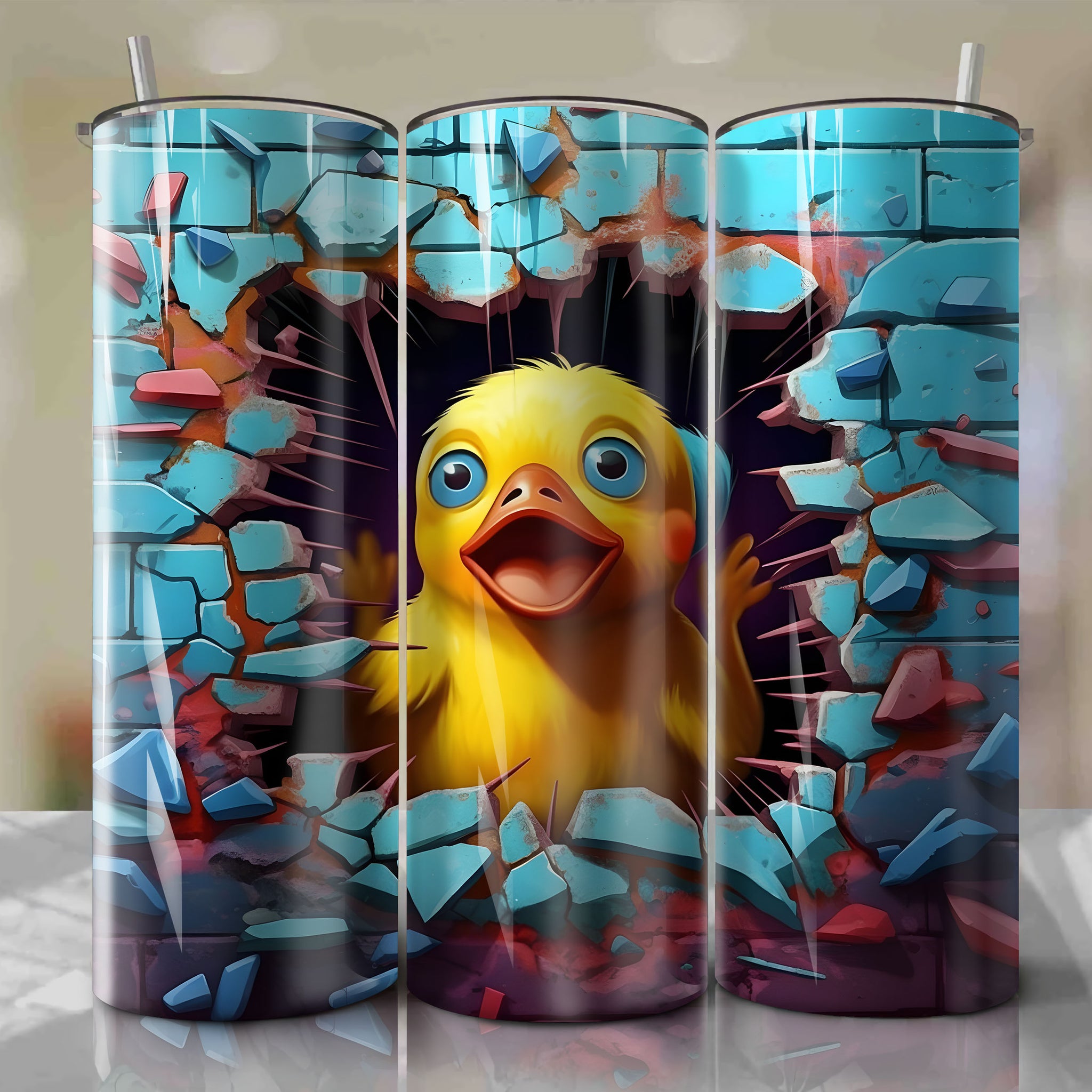 Psyduck Wrap PNG Skinny Tumbler 20oz - Sublimation 3D Cracked Design | Digital Download