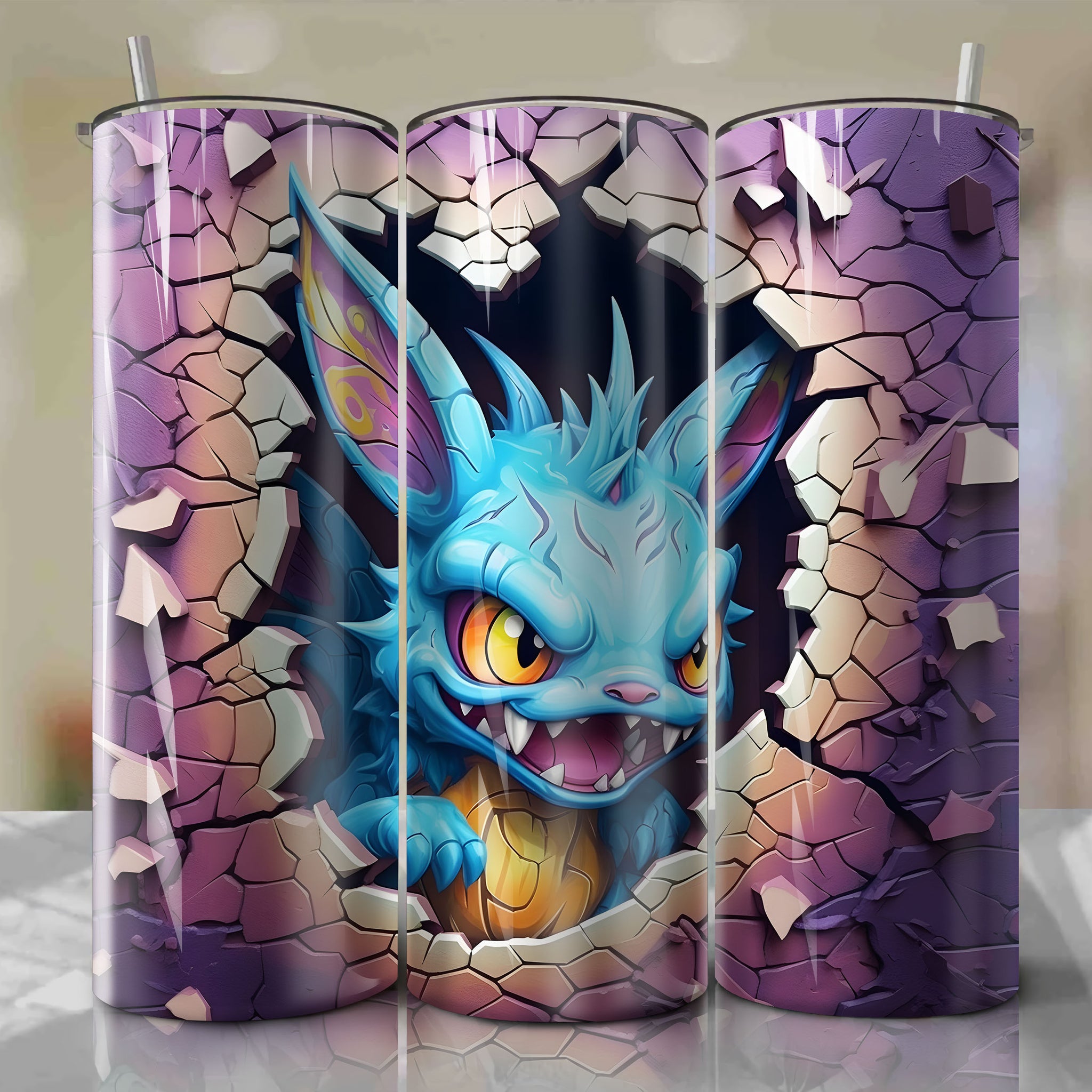 Vaporeon Wrap PNG Skinny Tumbler 20oz - Sublimation 3D Cracked Design | Digital Download