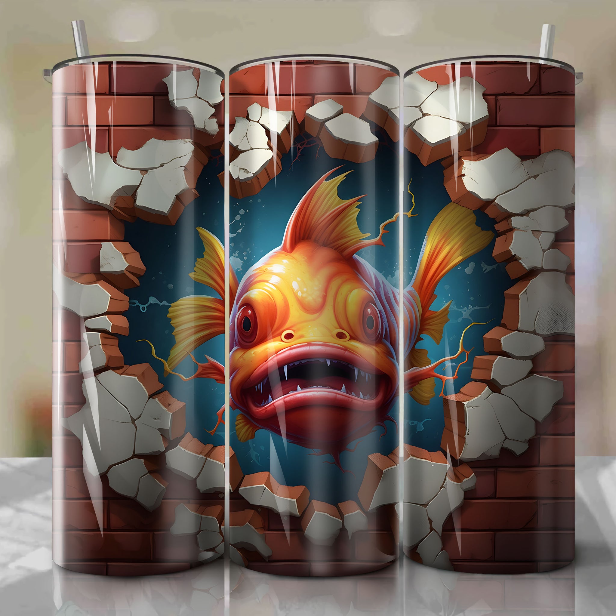 Magikarp Wrap PNG Skinny Tumbler 20oz - Sublimation 3D Cracked Design | Digital Download