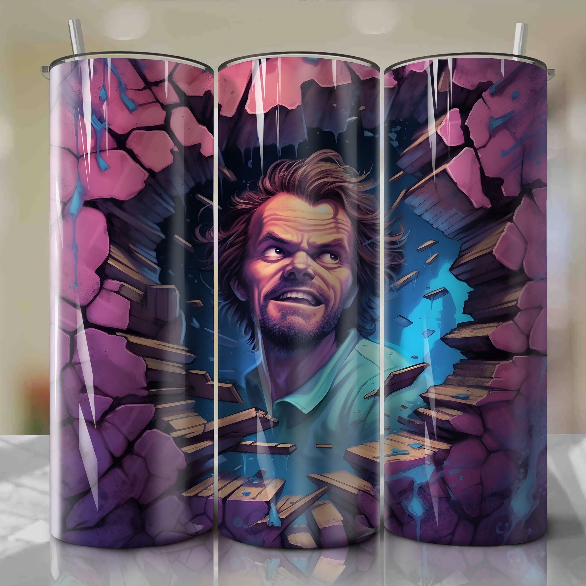 Jack Torrance Wrap PNG Skinny Tumbler 20oz - Sublimation 3D Cracked Design | Digital Download