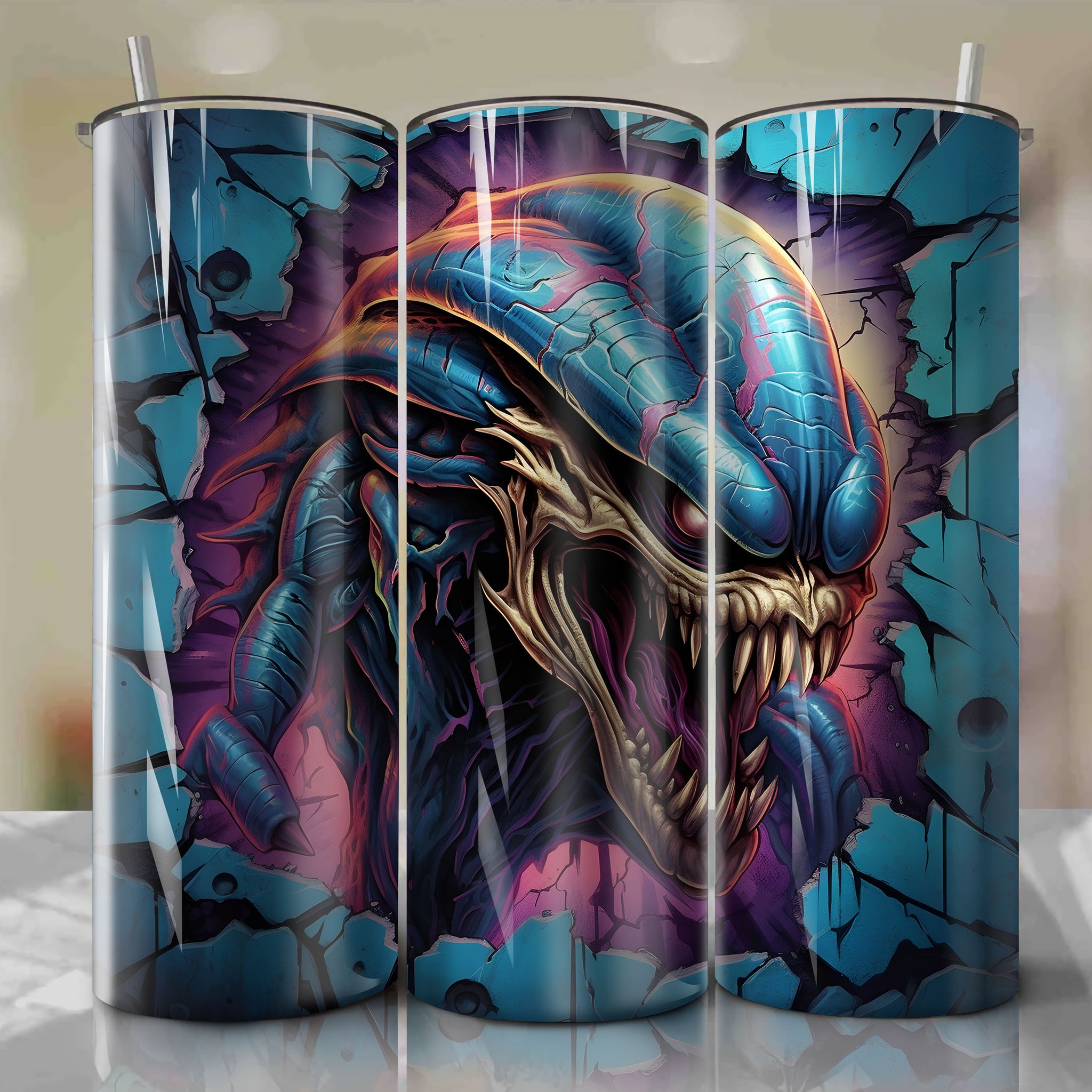 The Predator Wrap PNG Skinny Tumbler 20oz - Sublimation 3D Cracked Design | Digital Download