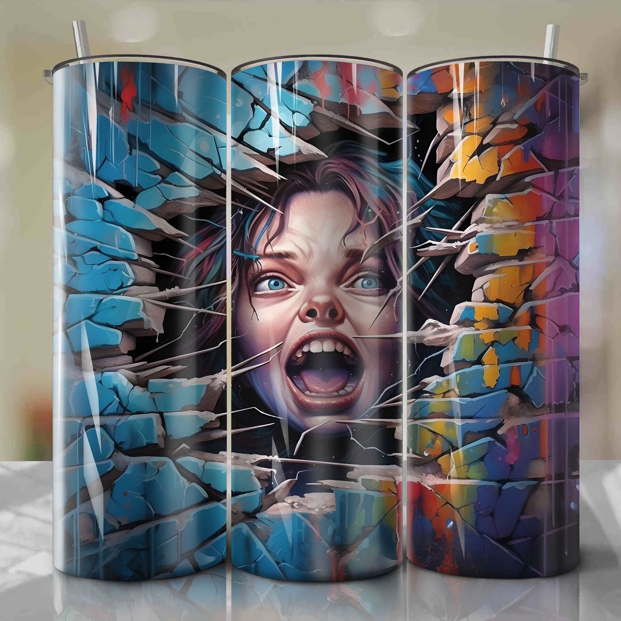 Annie Wilkes Wrap PNG Skinny Tumbler 20oz - Sublimation 3D Cracked Design | Digital Download