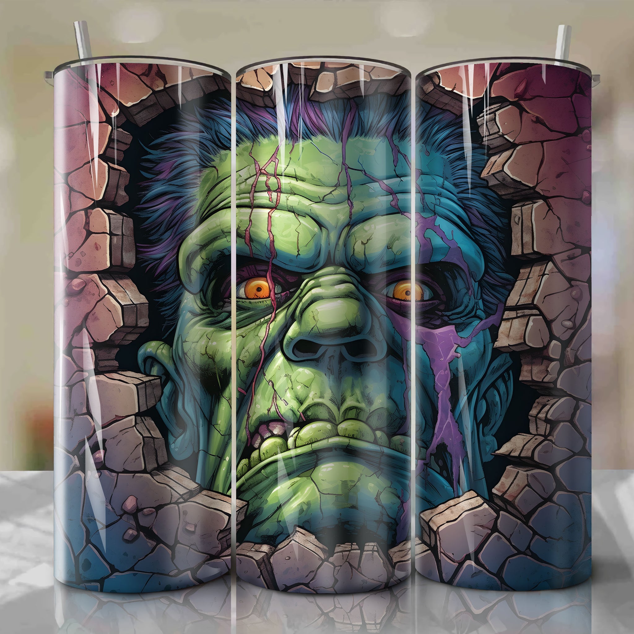 Frankensteins Monster Wrap PNG Skinny Tumbler 20oz - Sublimation 3D Cracked Design | Digital Download