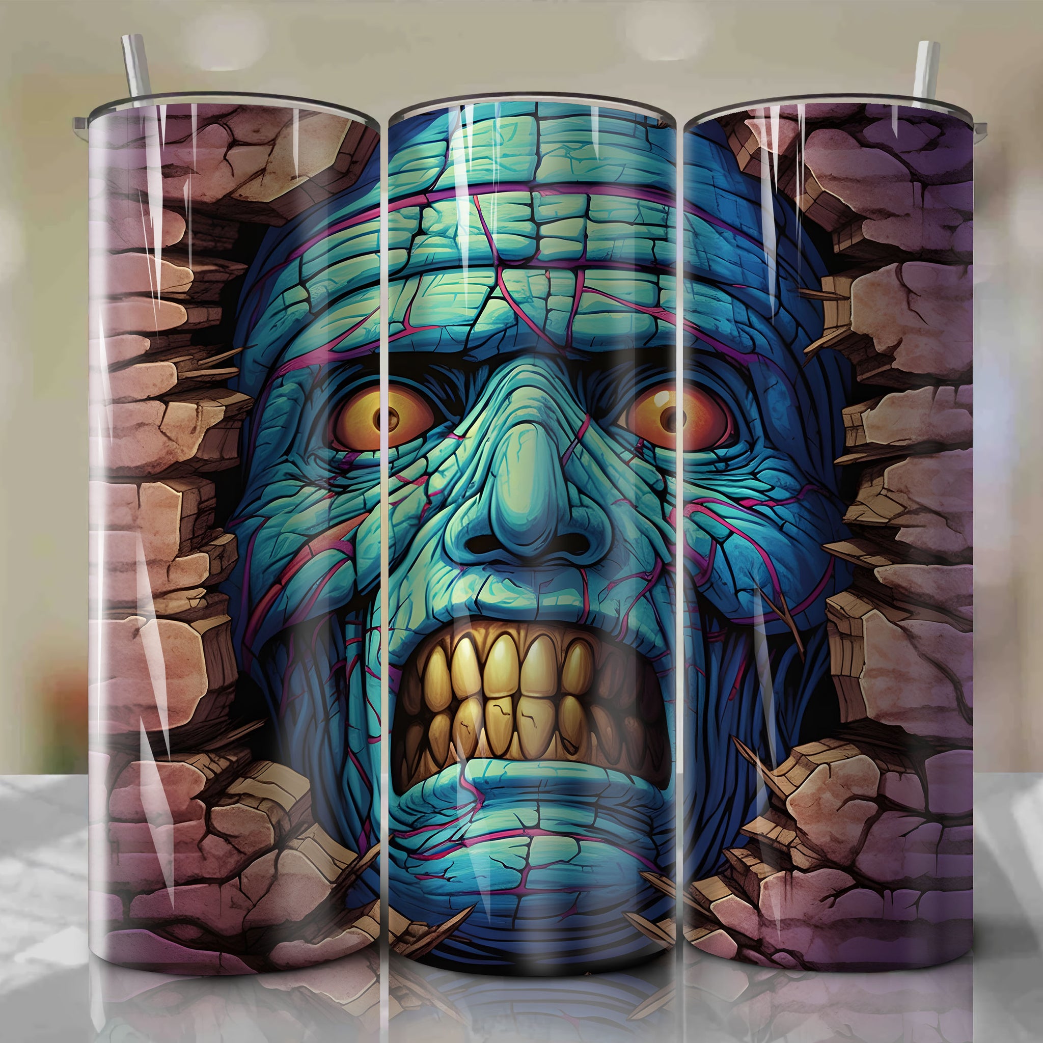 The Mummy Wrap PNG Skinny Tumbler 20oz - Sublimation 3D Cracked Design | Digital Download