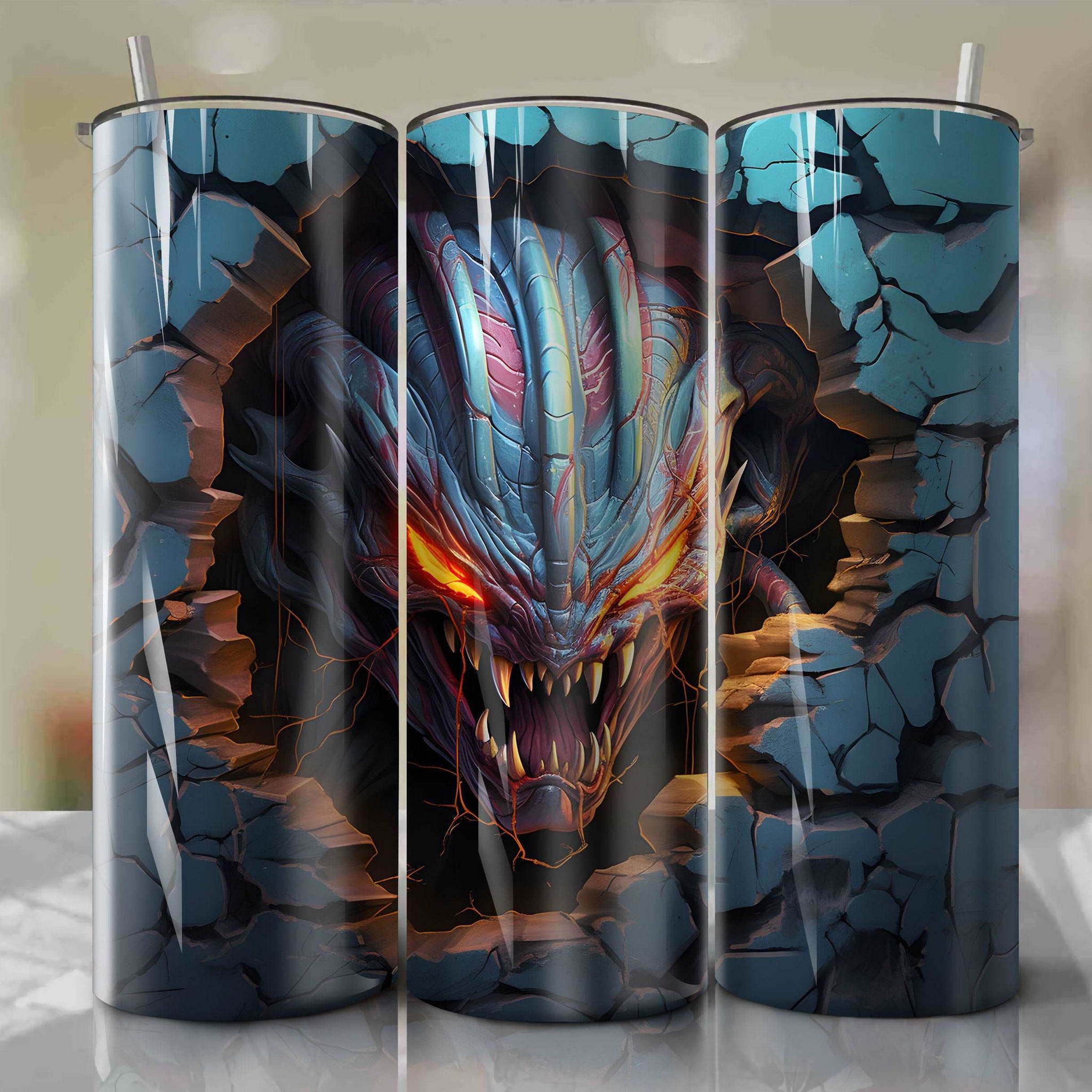 The Predator Wrap PNG Skinny Tumbler 20oz - Sublimation 3D Cracked Design | Digital Download