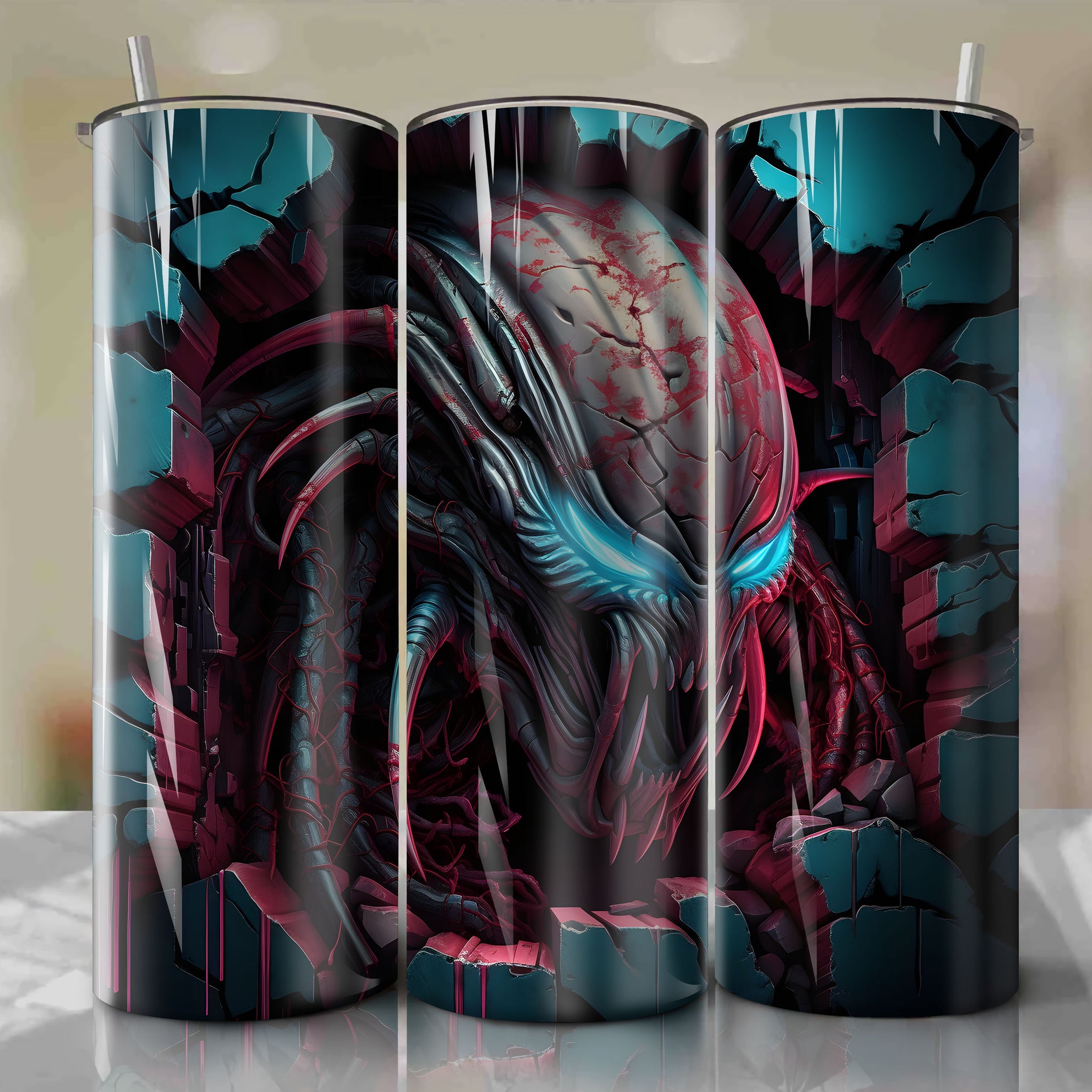 The Predator Wrap PNG Skinny Tumbler 20oz - Sublimation 3D Cracked Design | Digital Download