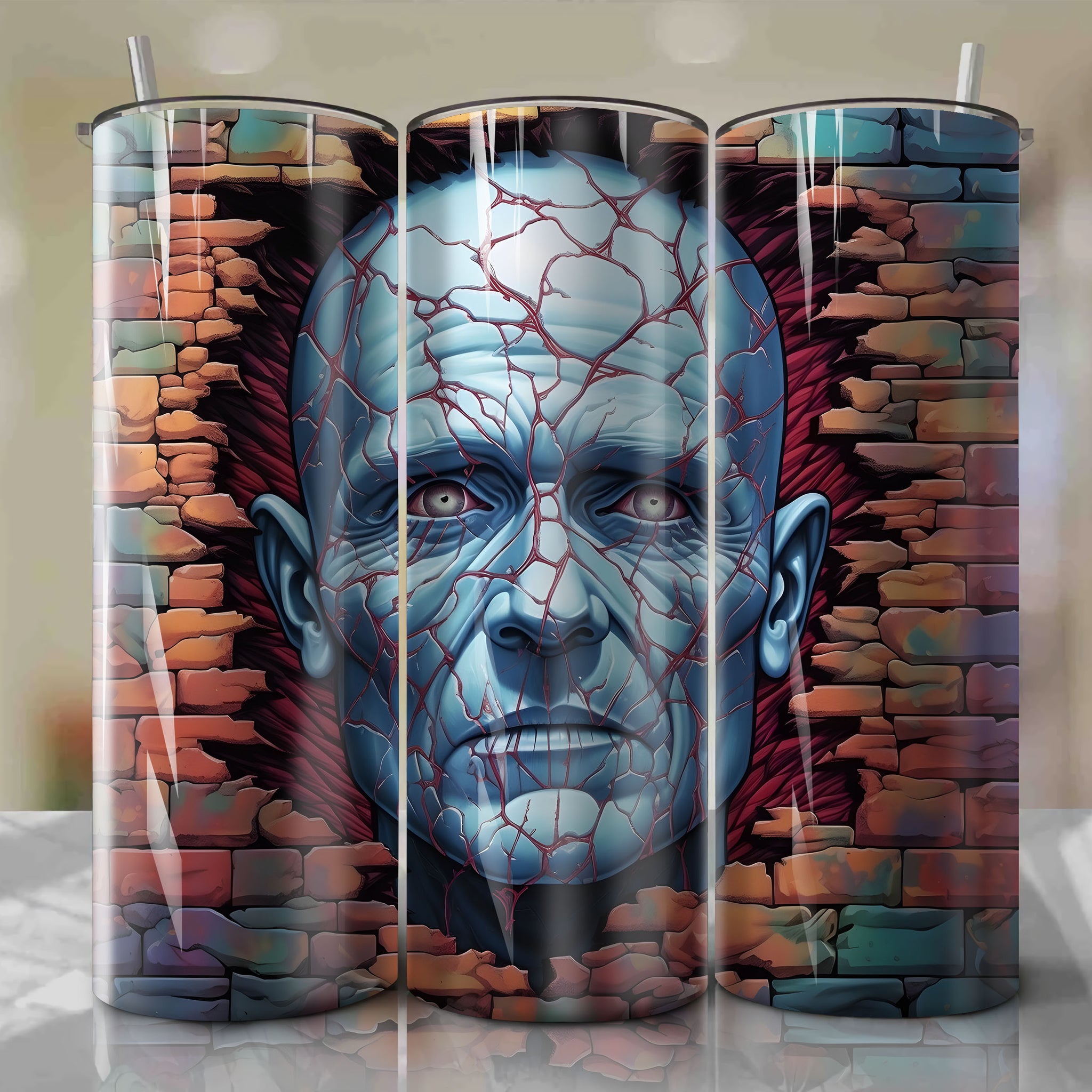 Hannibal Lecter Wrap PNG Skinny Tumbler 20oz - Sublimation 3D Cracked Design | Digital Download